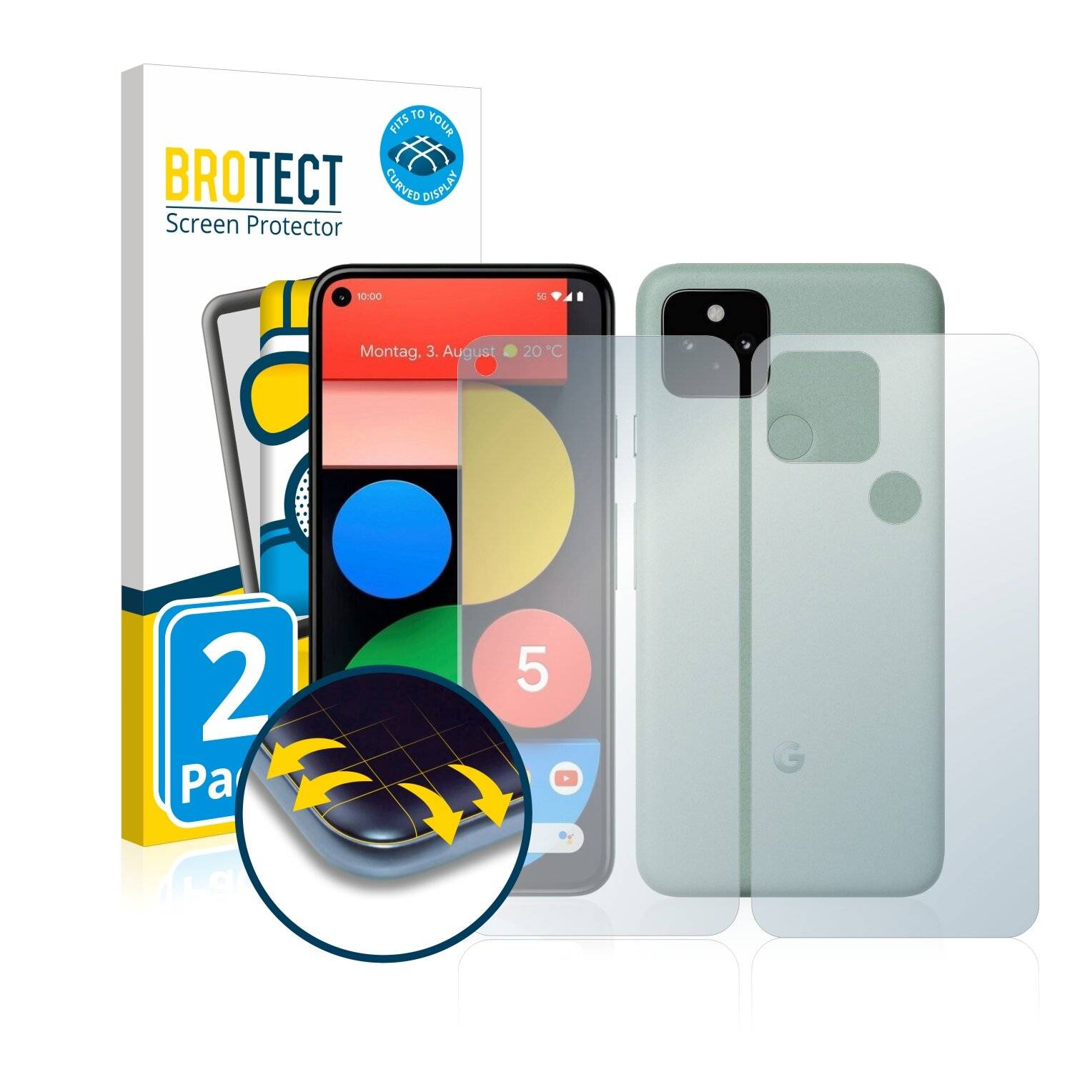 2x BROTECT Flex Matte Full-Cover Displayschutzfolie für Google Pixel 5 (Vorder +