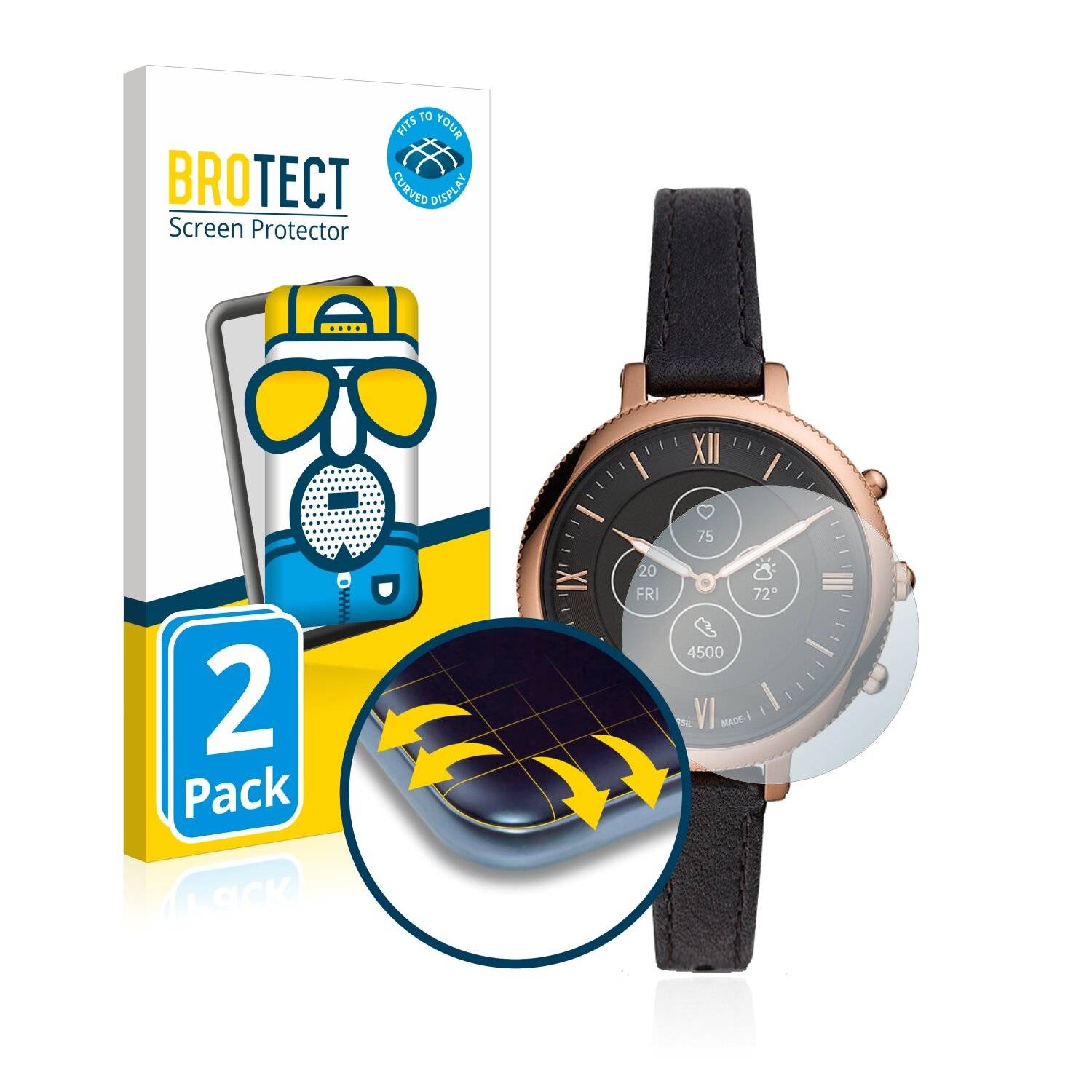 2x BROTECT Flex Matte Full-Cover Displayschutzfolie für Fossil Monroe Hybrid