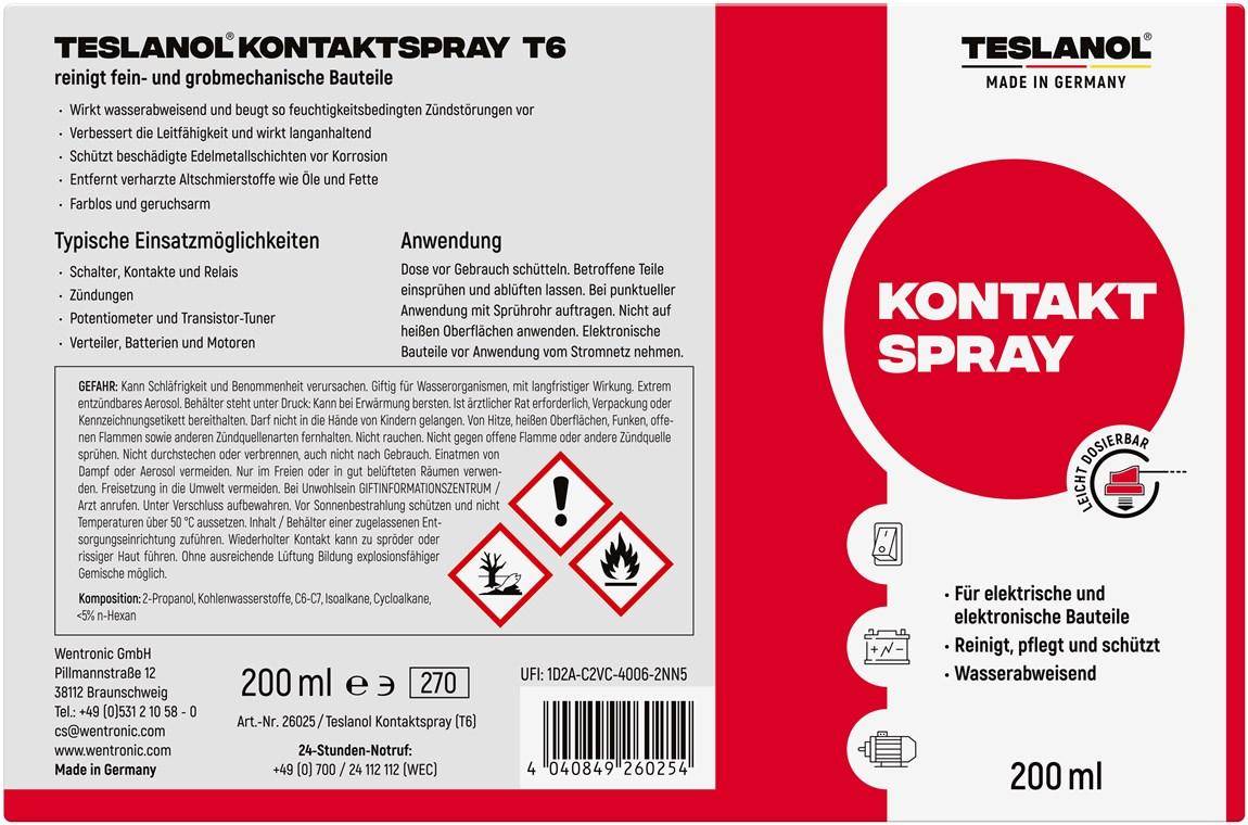 teslanol T6 Kontakt- und Tunerspray - Inhalt: 200 ml