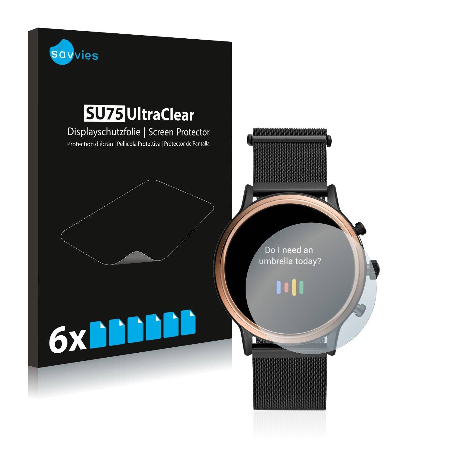 6x Savvies SU75 Displayschutzfolie für Fossil Julianna HR