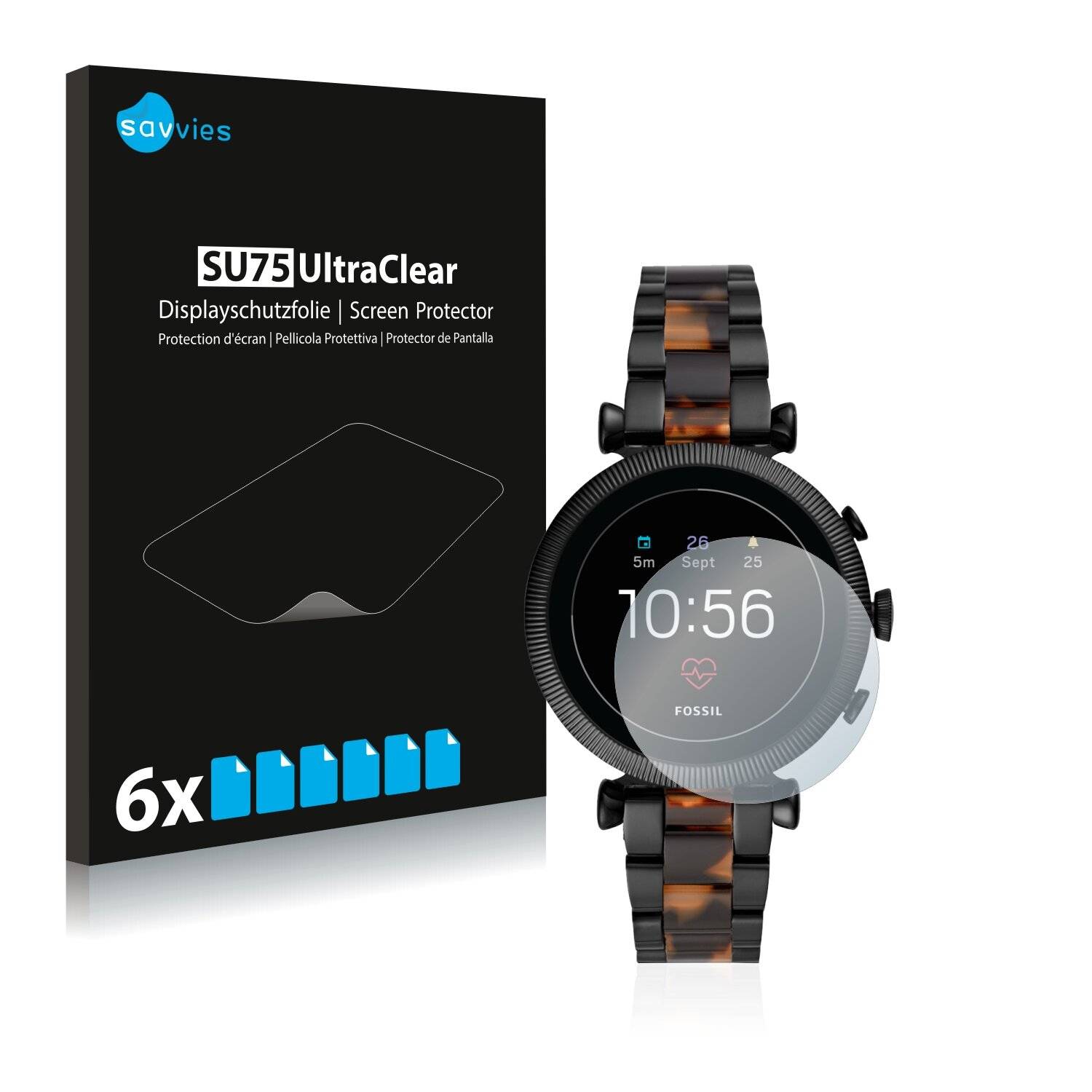 6x Savvies SU75 Displayschutzfolie für Fossil Sloan HR