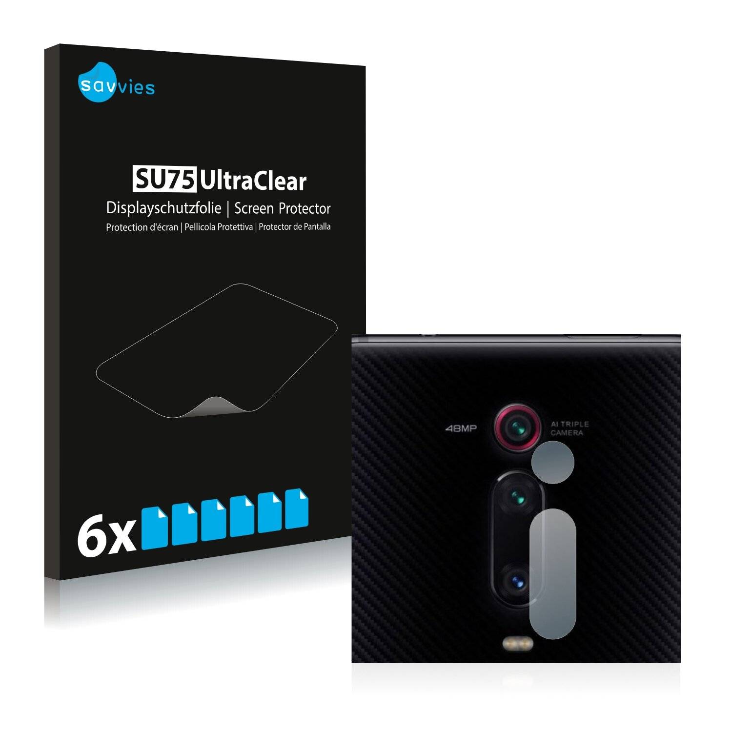 6x Savvies SU75 Displayschutzfolie für Xiaomi Mi 9T Pro (NUR