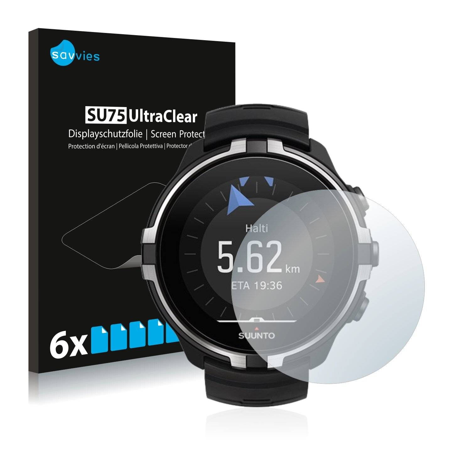 6x Savvies SU75 Displayschutzfolie für Suunto Spartan Sport Wrist HR Baro