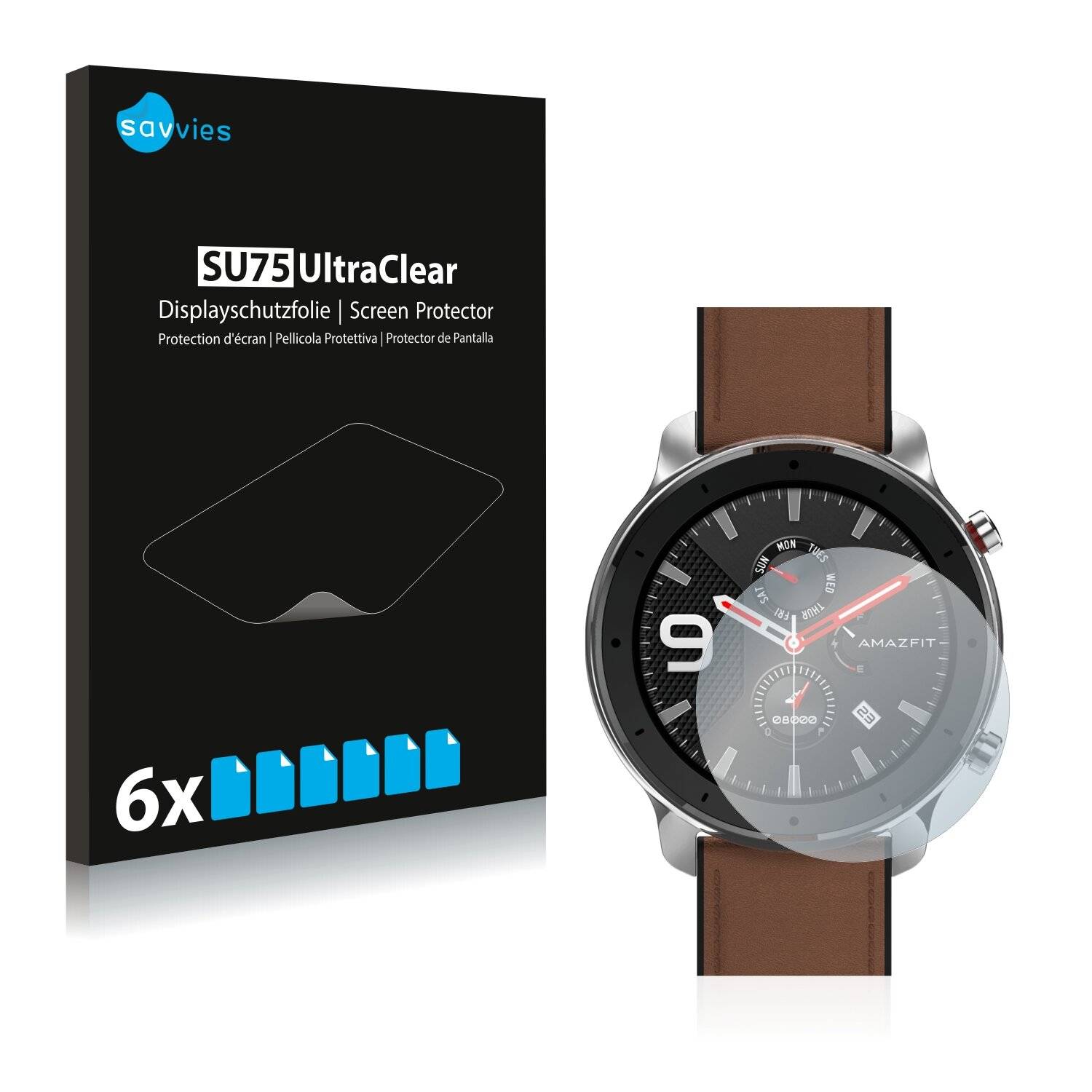 6x Savvies SU75 Displayschutzfolie für Huami Amazfit GTR (47