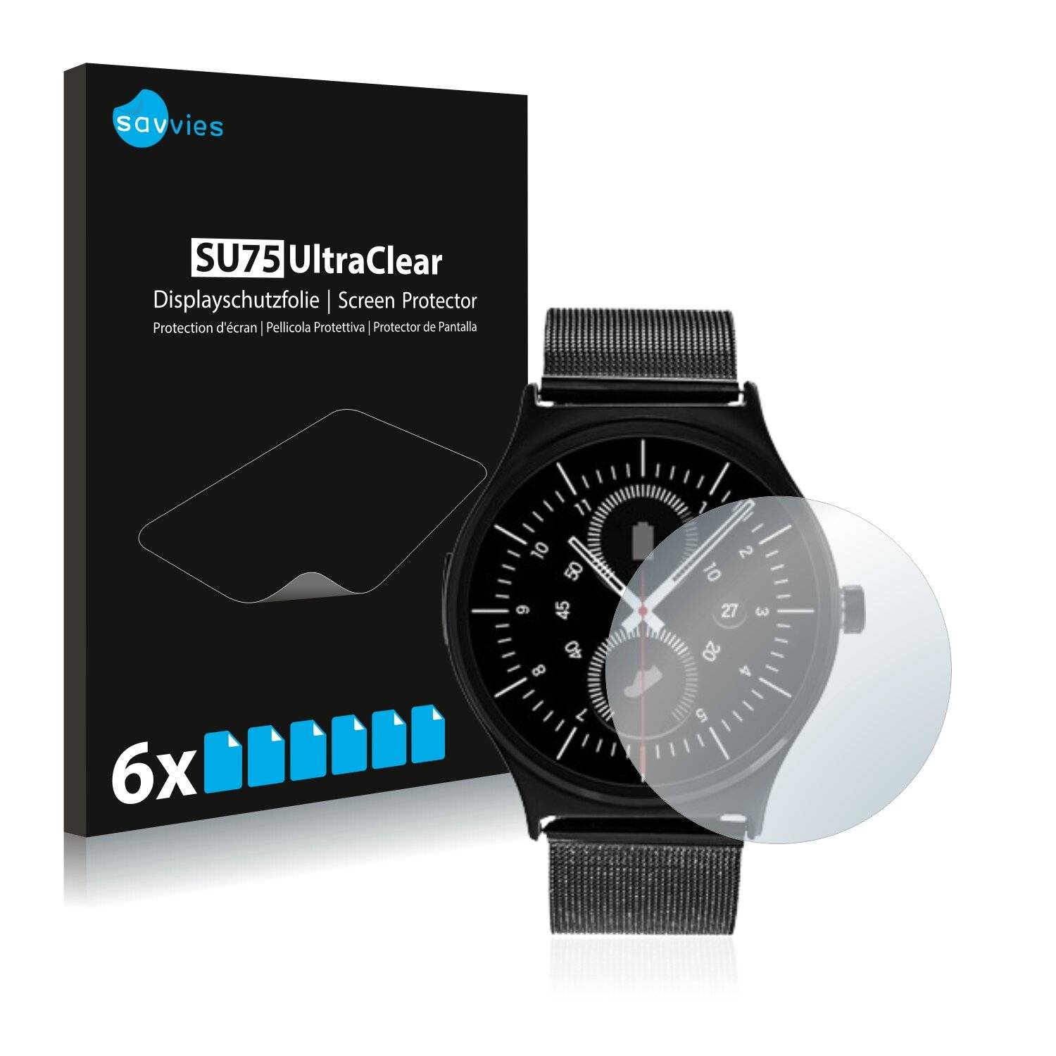 6x Savvies SU75 Displayschutzfolie für GoClever Fit Watch