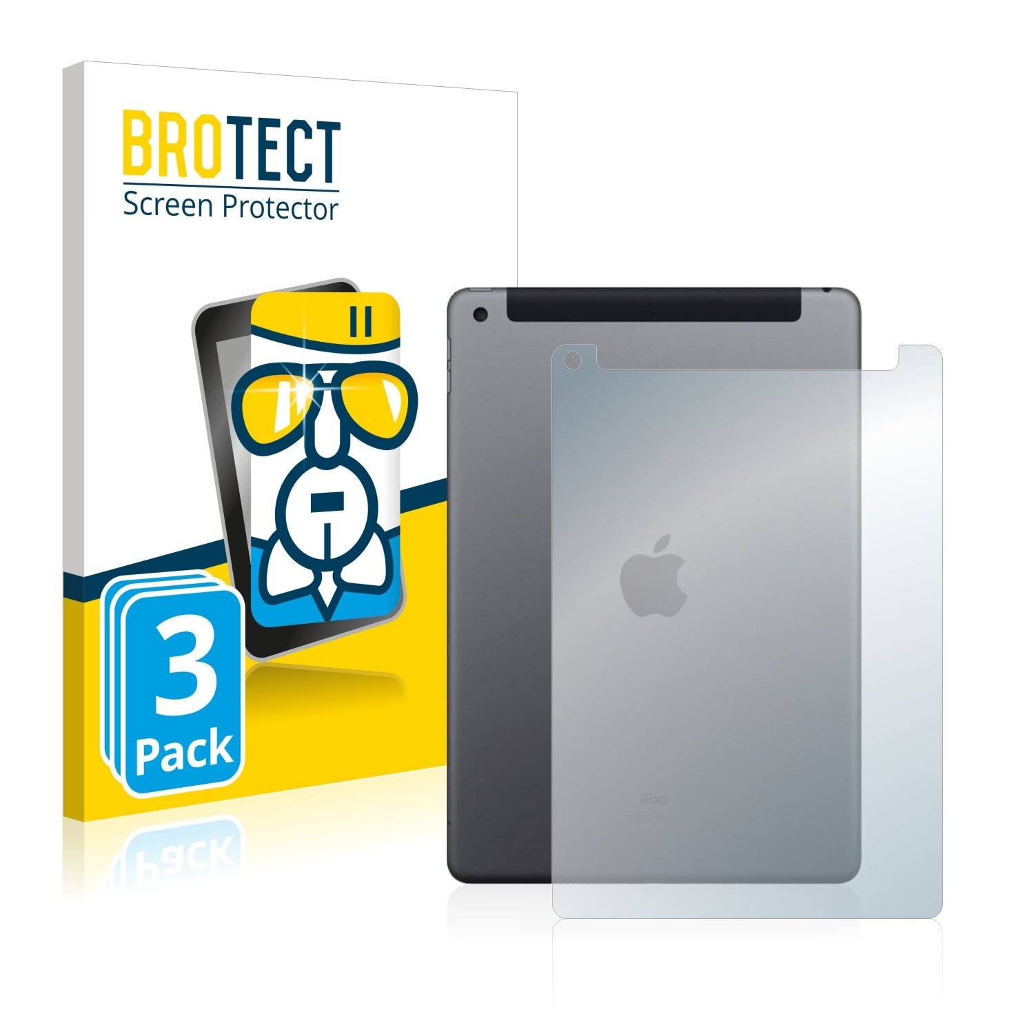 3x BROTECT AirGlass Schutzglas Folie für Apple iPad 10.2 WiFi Cellular 2019 (Rückseite, 7.
