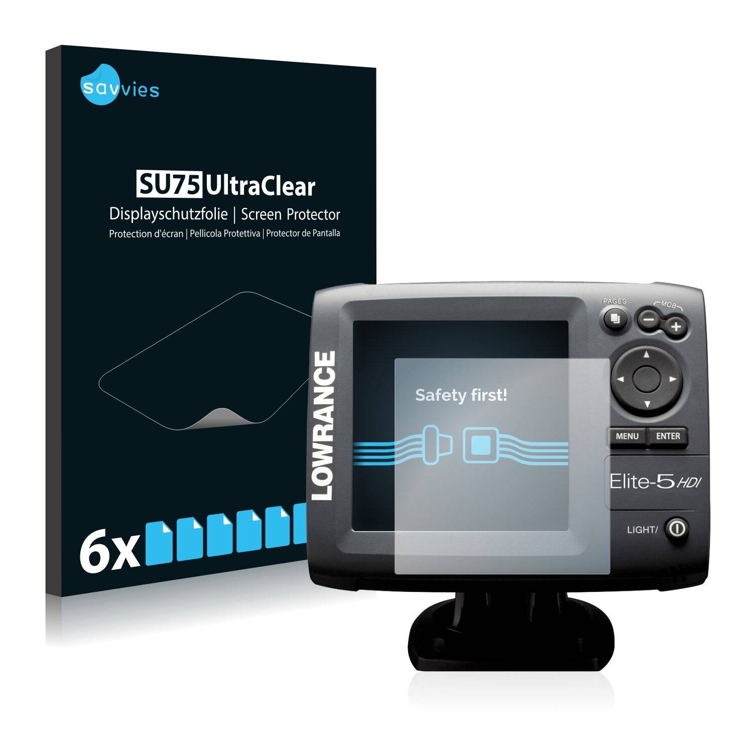 6x Savvies SU75 Displayschutzfolie für Lowrance Elite 5 HDi