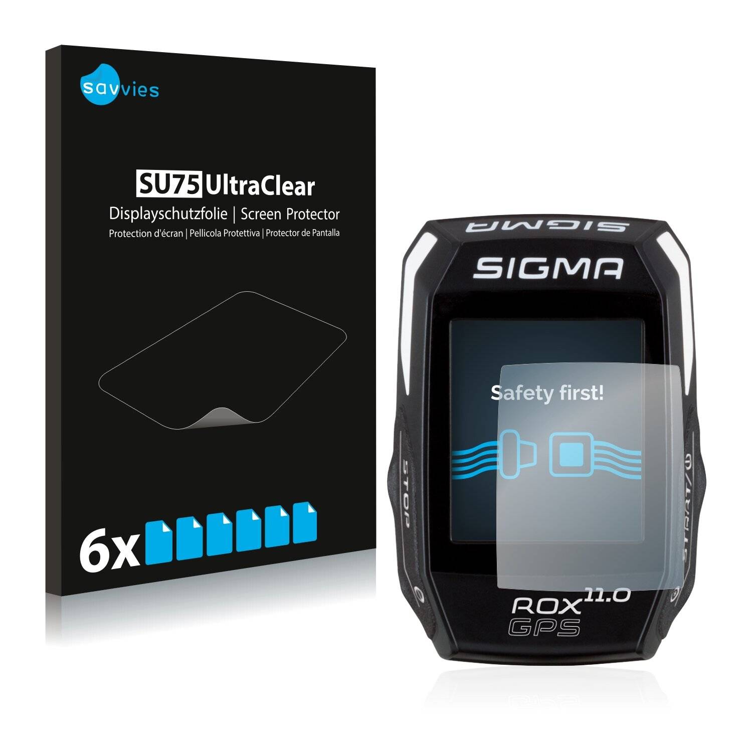 6x Savvies SU75 Displayschutzfolie für Sigma ROX GPS