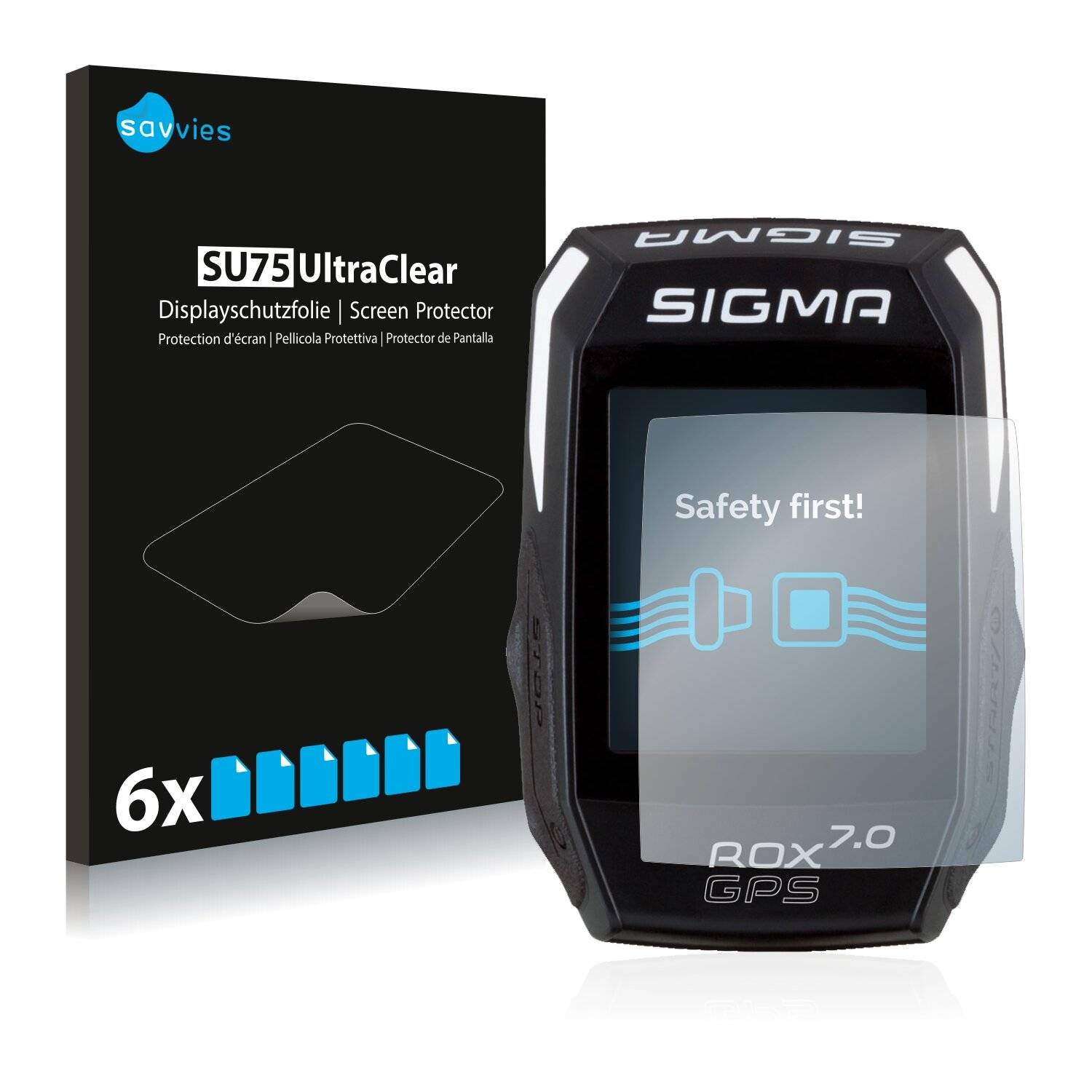 6x Savvies SU75 Displayschutzfolie für Sigma ROX GPS