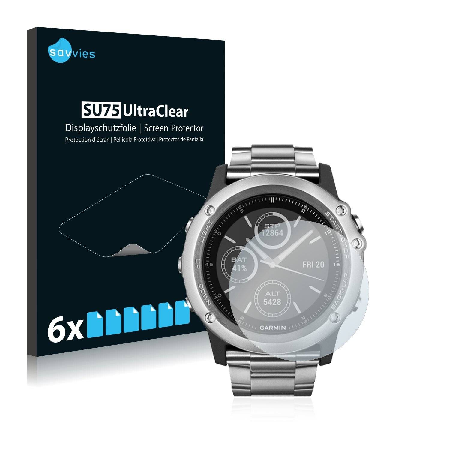 6x Savvies SU75 Displayschutzfolie für Garmin Fenix 3