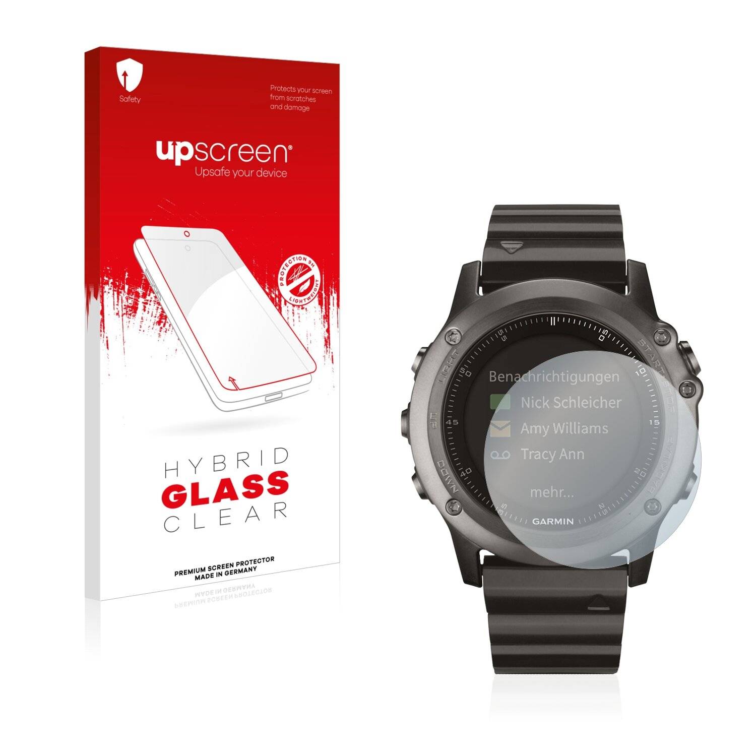 upscreen Hybrid Glass Clear Premium Schutzglas Folie für Garmin Fenix