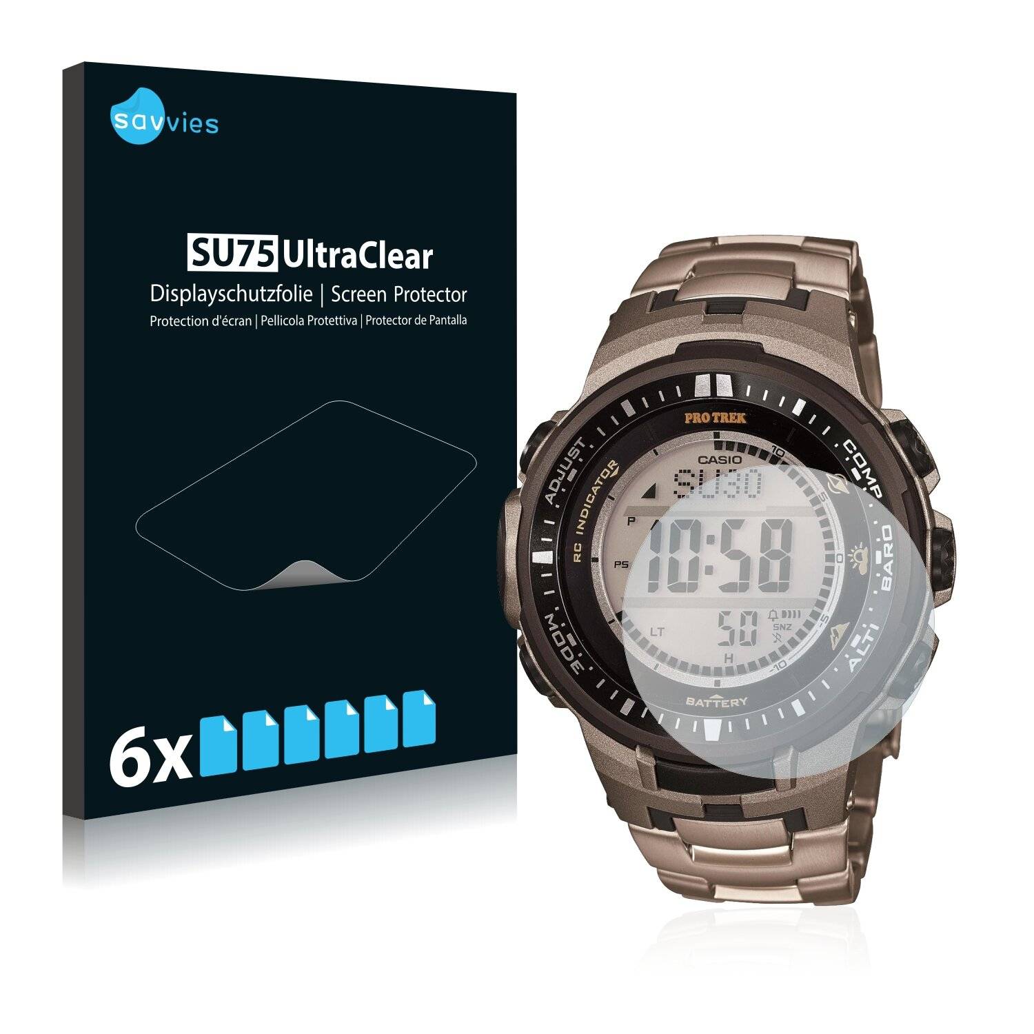6x Savvies SU75 Displayschutzfolie für Casio Pro Trek