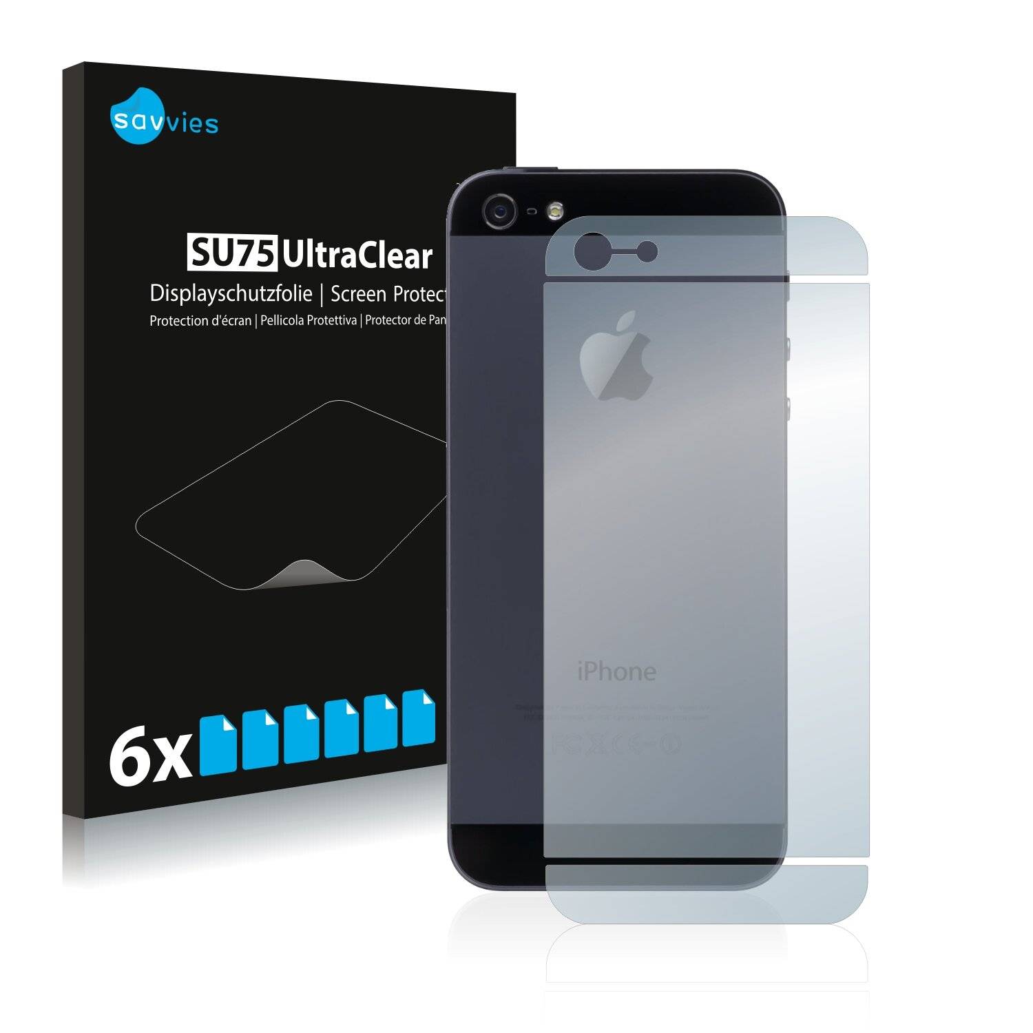 6x Savvies SU75 Displayschutzfolie für Apple iPhone 5 Rückseite (gesamte