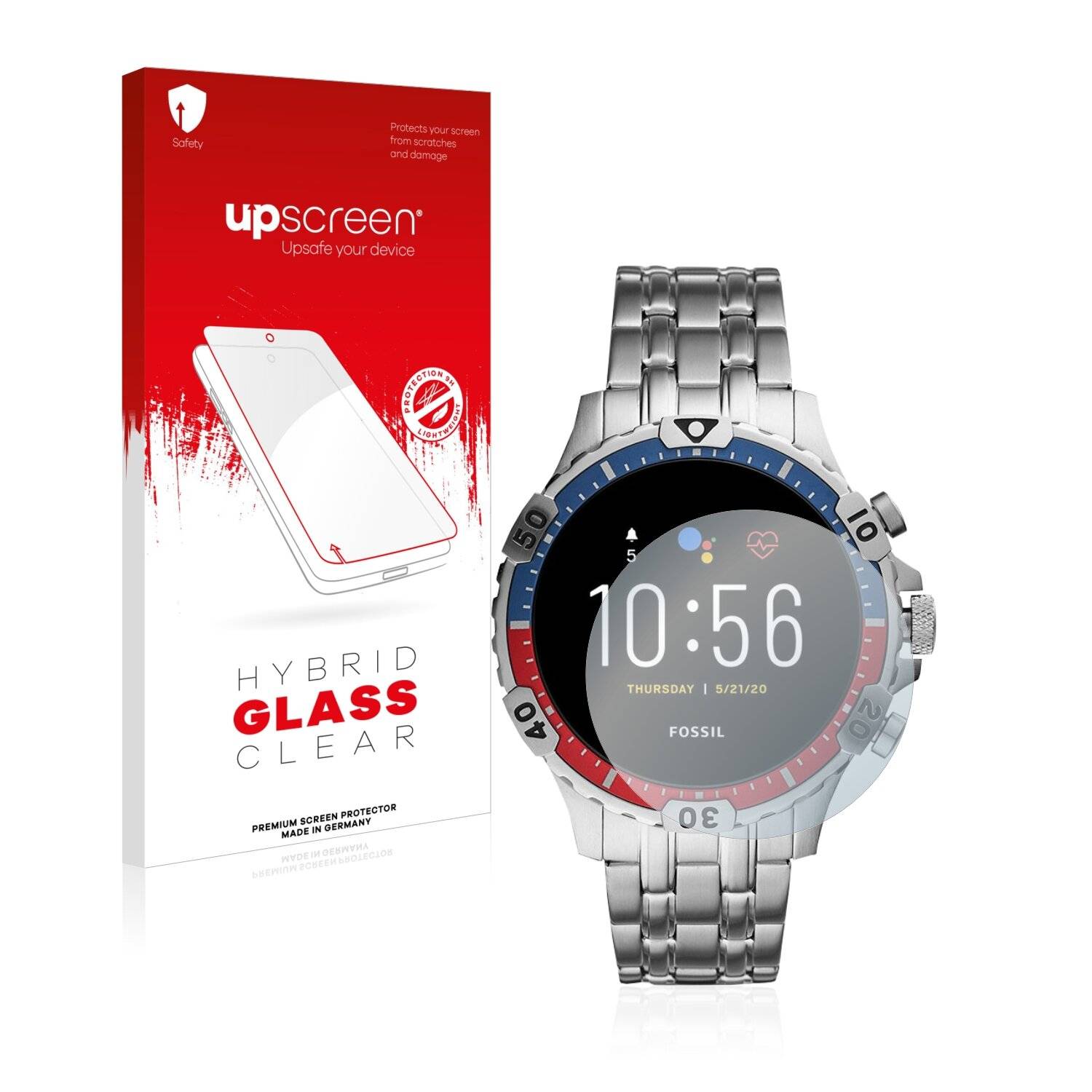 upscreen Hybrid Glass Clear Premium Schutzglas Folie für Fossil Garrett HR (5.