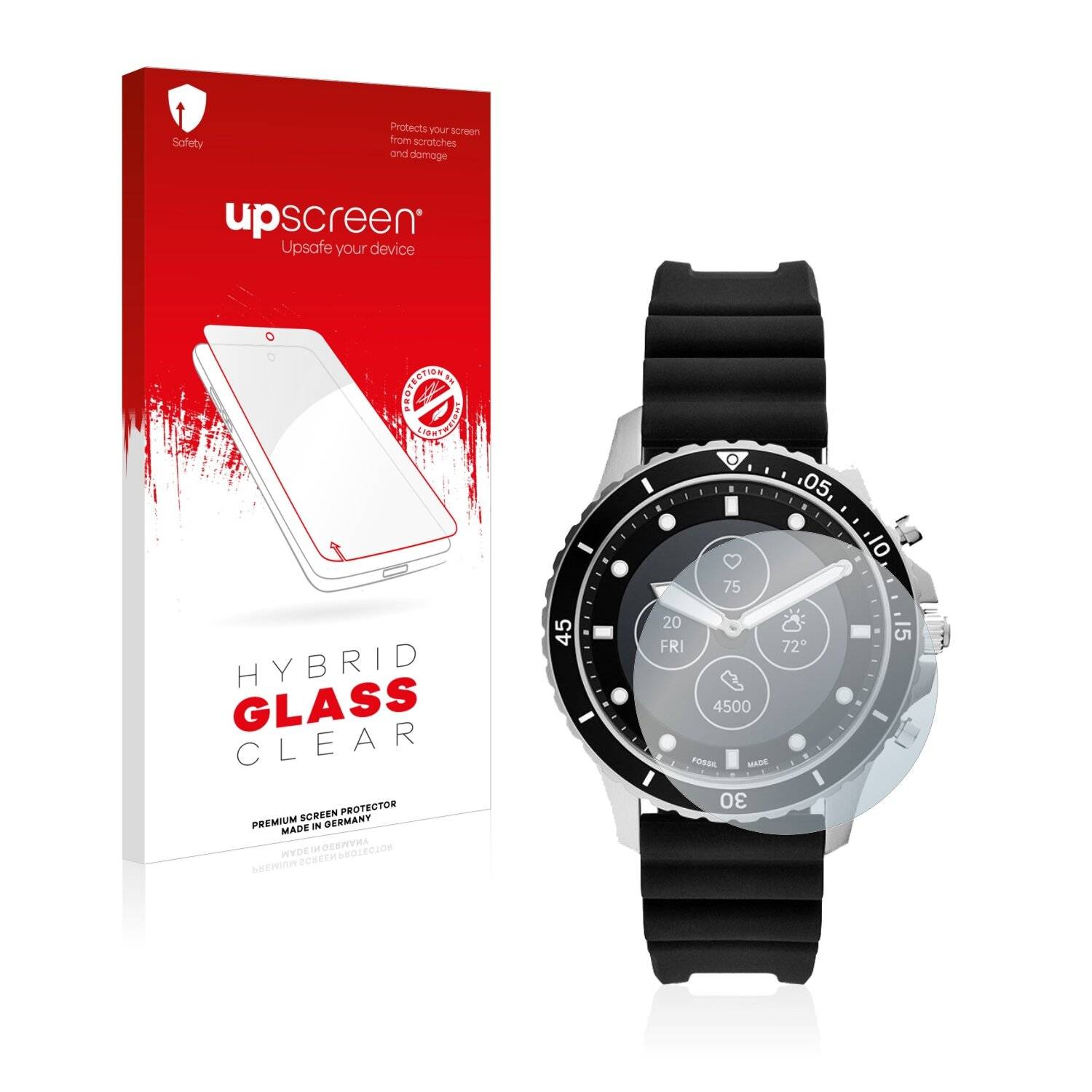 upscreen Hybrid Glass Clear Premium Schutzglas Folie für Fossil Dive HR (5.