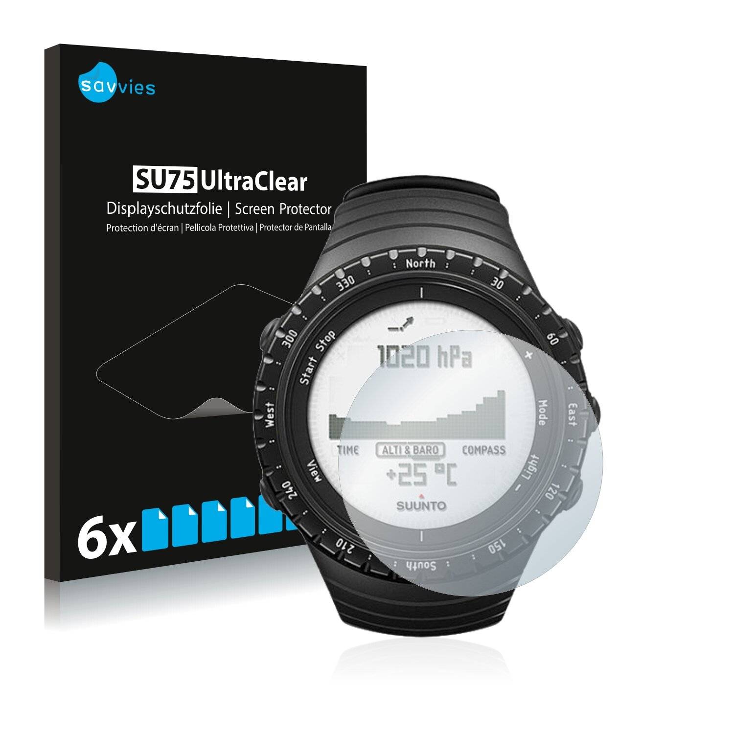 6x Savvies SU75 Displayschutzfolie für Suunto Core Regular