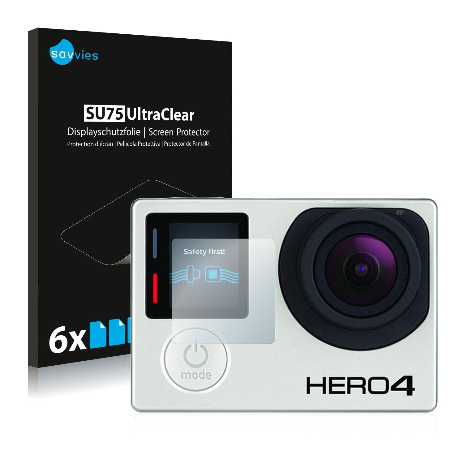 6x Savvies SU75 Displayschutzfolie für GoPro Hero4 Black (Vorderes