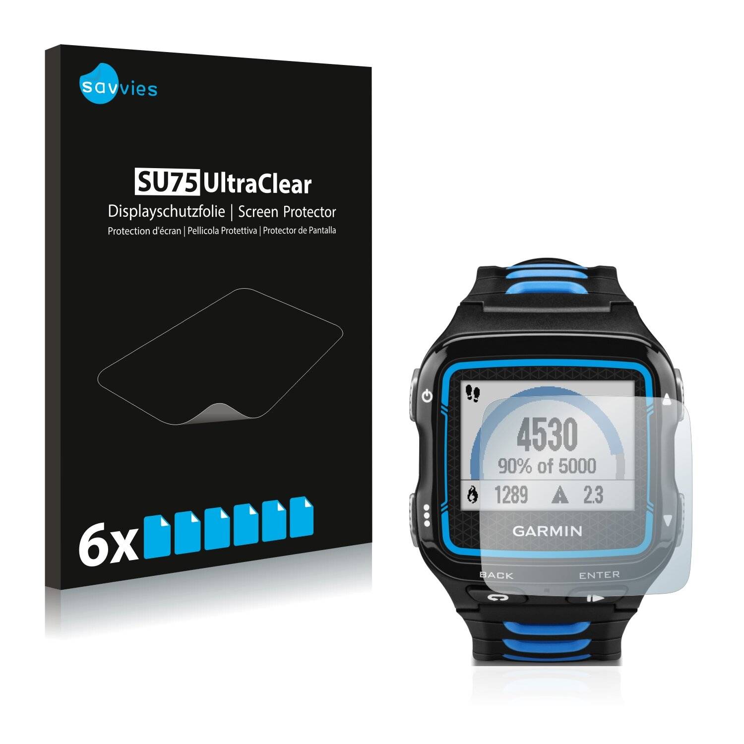 6x Savvies SU75 Displayschutzfolie für Garmin Forerunner