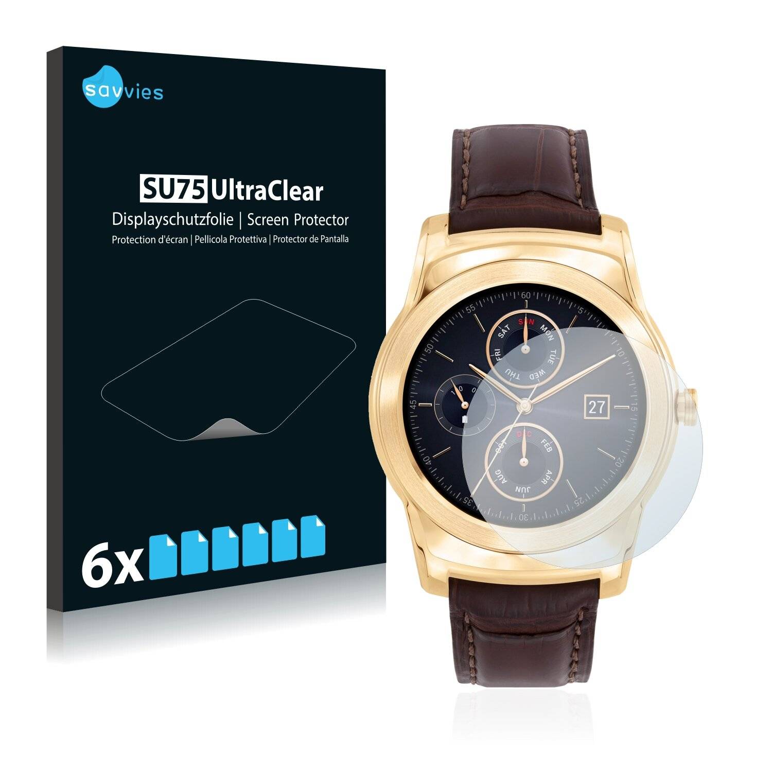 6x Savvies SU75 Displayschutzfolie für LG Watch Urbane