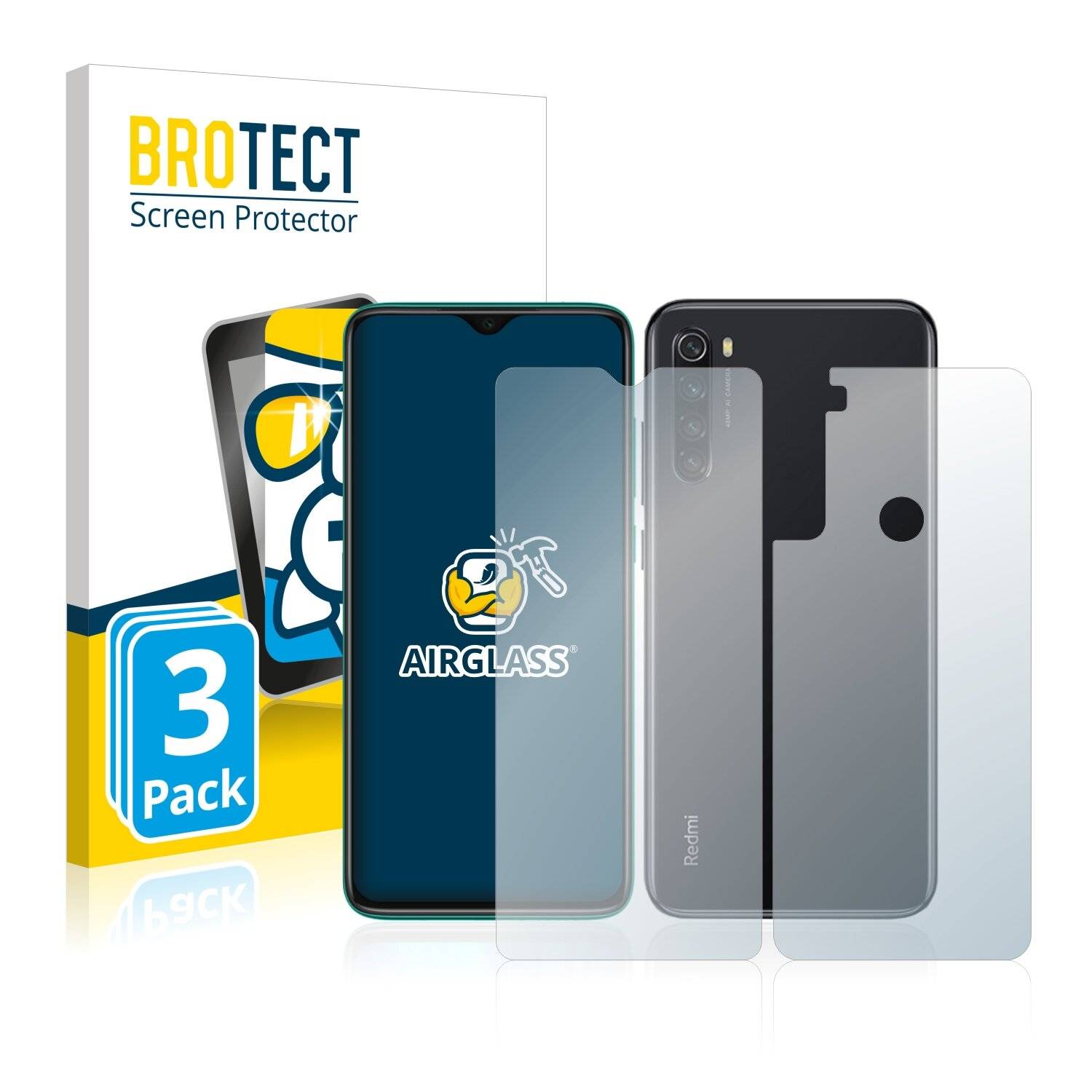 3x BROTECT AirGlass Schutzglas Folie für Xiaomi Redmi Note 8 2019 (Vorder +