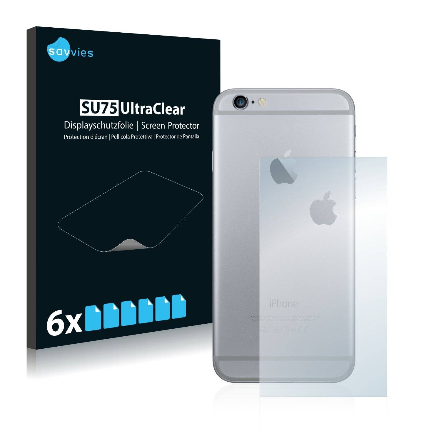6x Savvies SU75 Displayschutzfolie für Apple iPhone 6 Plus Rückseite (Mittelfläche +