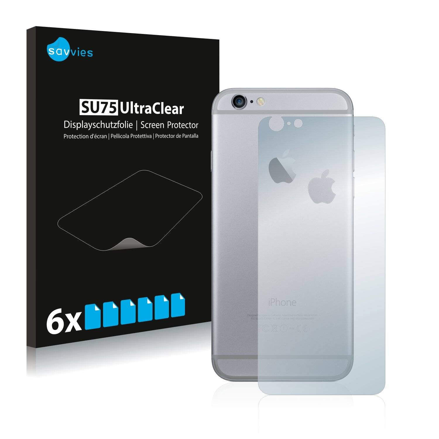 6x Savvies SU75 Displayschutzfolie für Apple iPhone 6 Plus Rückseite (gesamte Fläche +