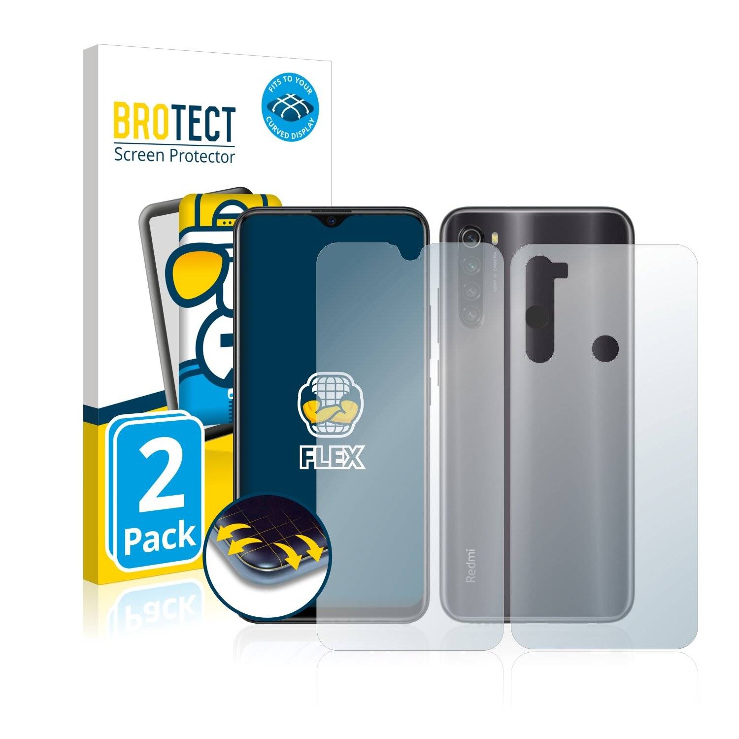 2x BROTECT Flex Full-Cover Displayschutzfolie für Xiaomi Redmi Note 8T (Vorder +