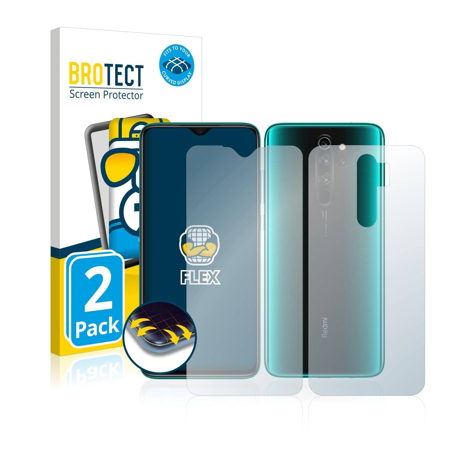 2x BROTECT Flex Full-Cover Displayschutzfolie für Xiaomi Redmi Note 8 Pro (Vorder +