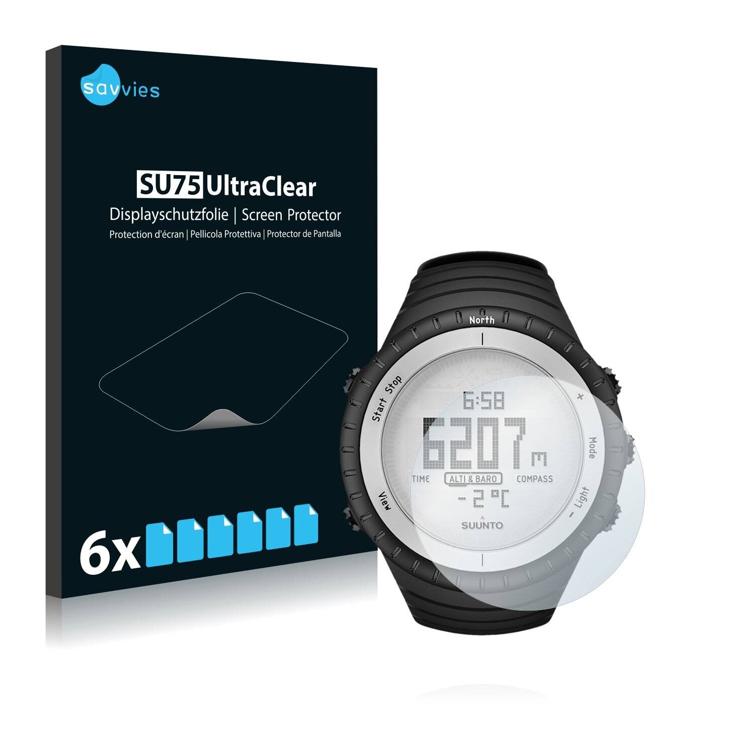 6x Savvies SU75 Displayschutzfolie für Suunto Core Glacier