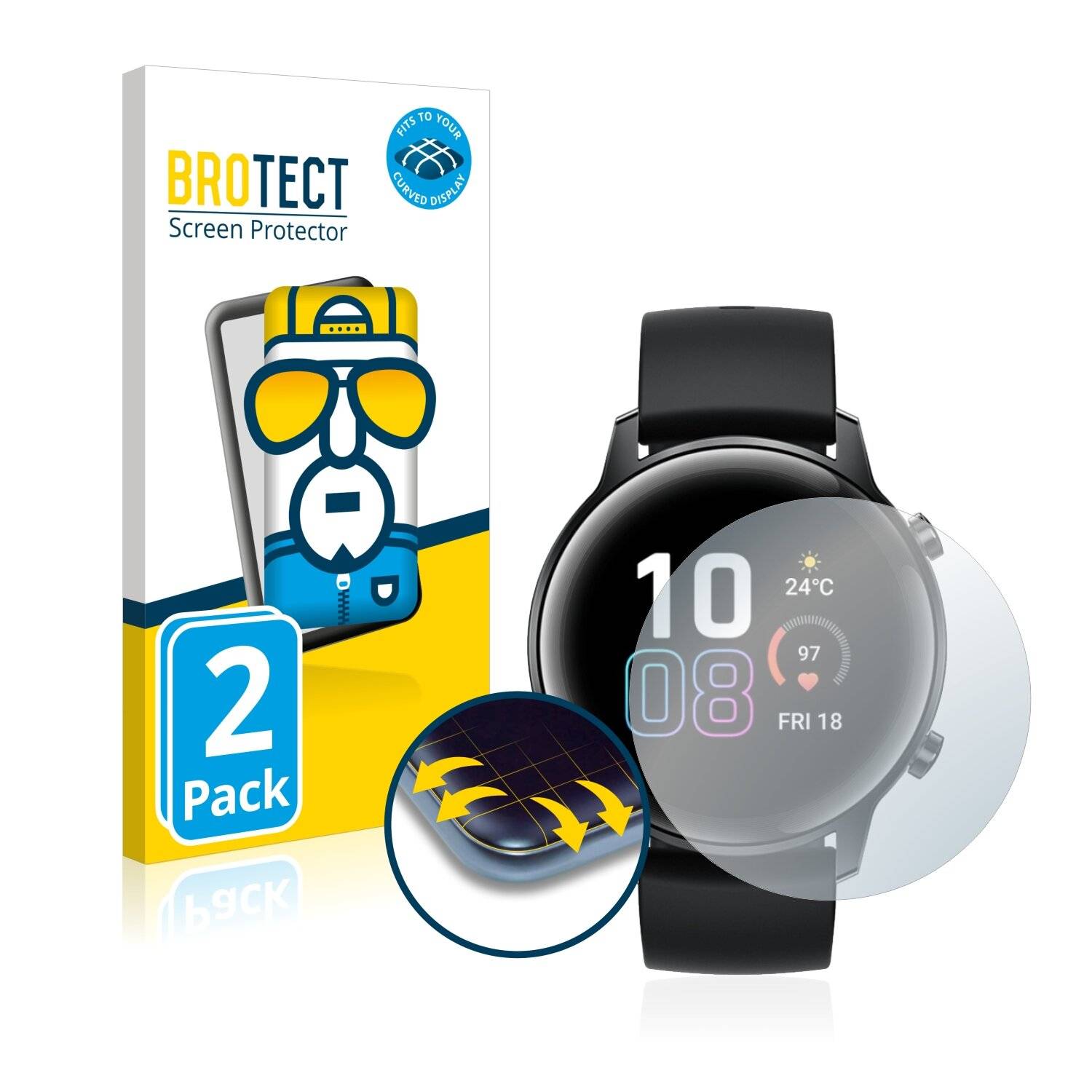 2x BROTECT Flex Full-Cover Displayschutzfolie für Honor Watch Magic 2 (42