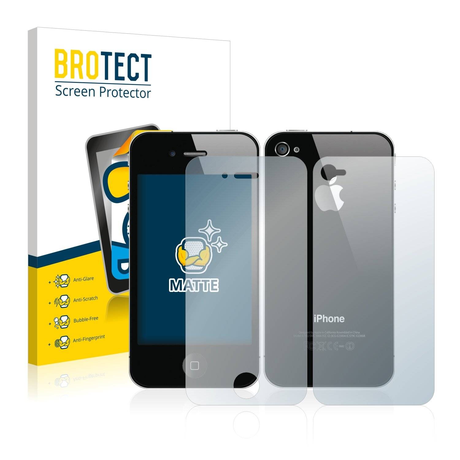 2x BROTECT Matte Displayschutzfolie für Apple iPhone 4S (Vorder + Rückseite) - Entspiegelt,