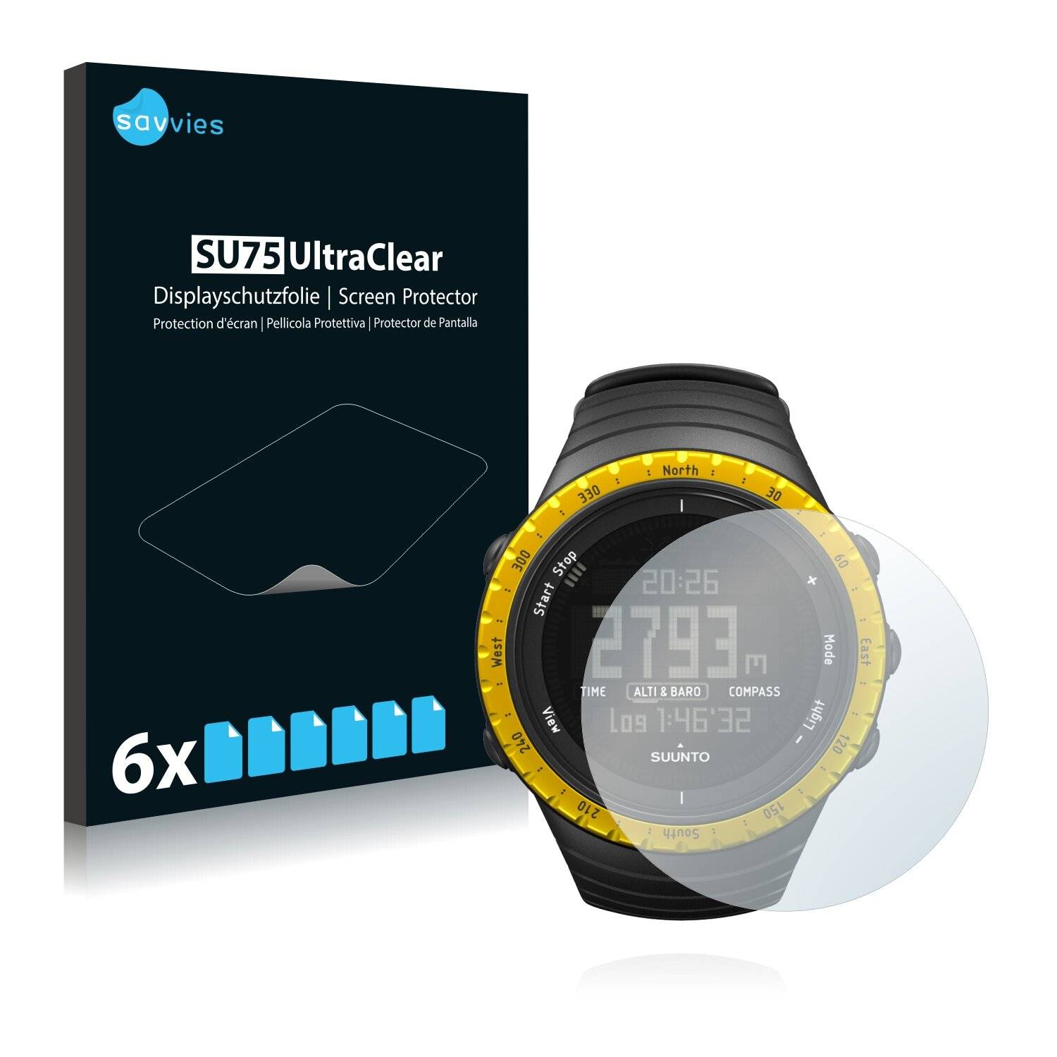 6x Savvies SU75 Displayschutzfolie für Suunto Core Sahara
