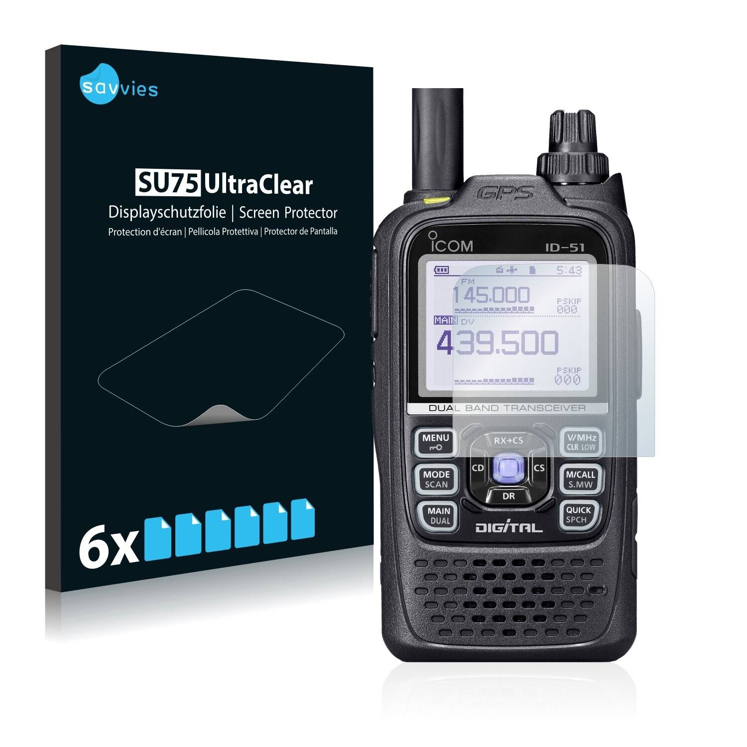 6x Savvies SU75 Displayschutzfolie für Icom