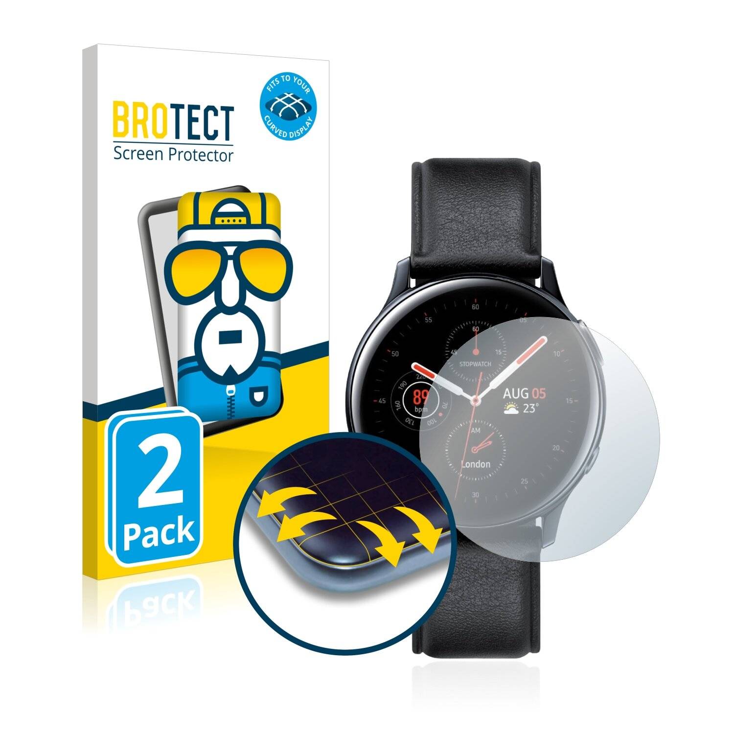 2x BROTECT Flex Full-Cover Displayschutzfolie für Samsung Galaxy Watch Active 2