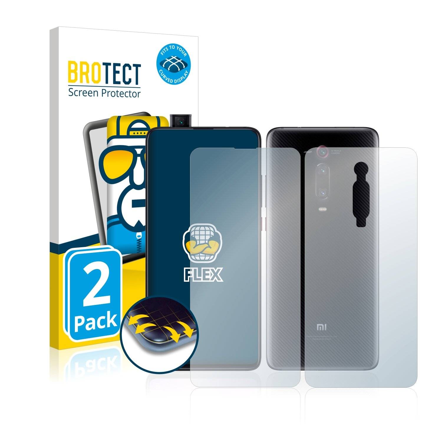 2x BROTECT Flex Full-Cover Displayschutzfolie für Xiaomi Mi 9T Pro (Vorder +