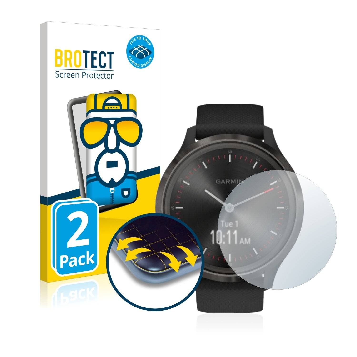 2x BROTECT Flex Full-Cover Displayschutzfolie für Garmin vivomove 3 (44