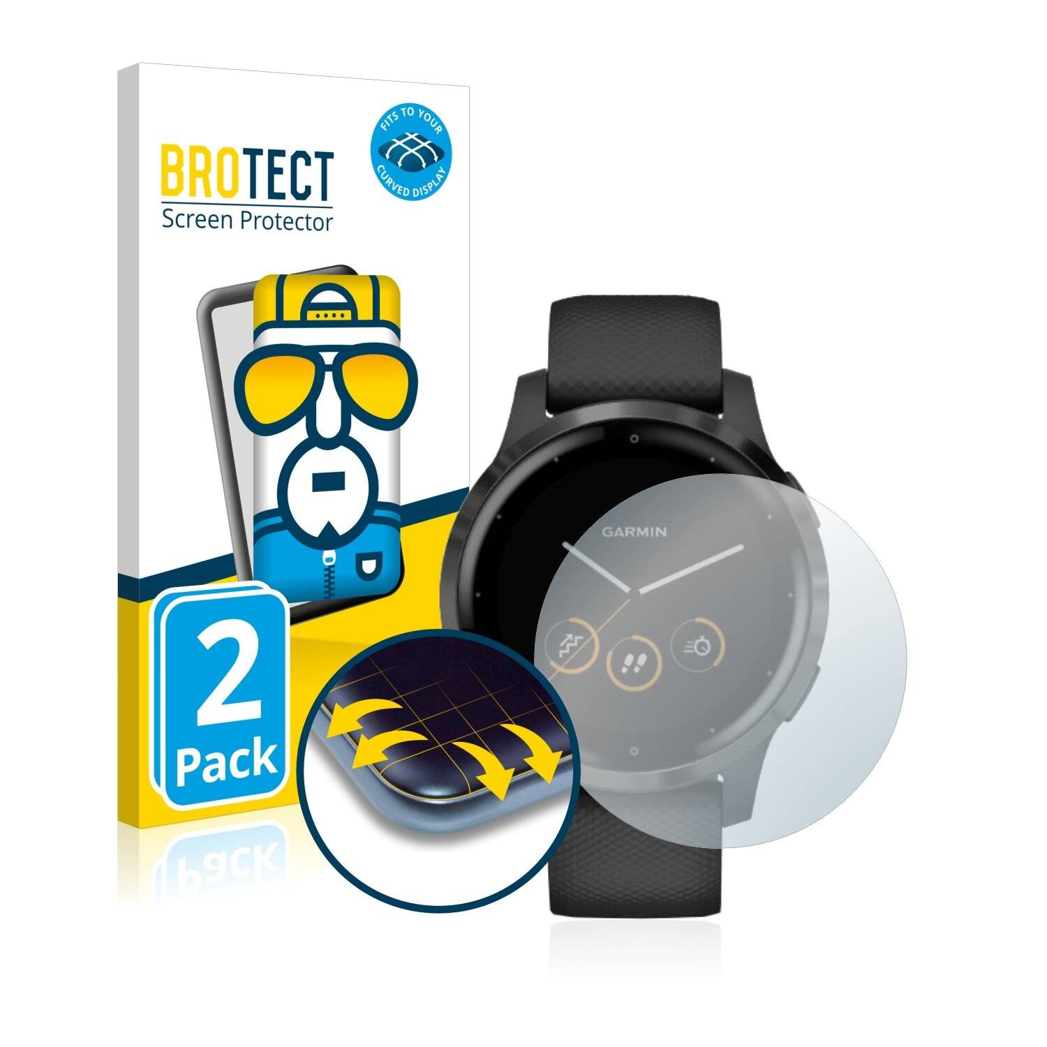 2x BROTECT Flex Full-Cover Displayschutzfolie für Garmin vivoactive 4s (40