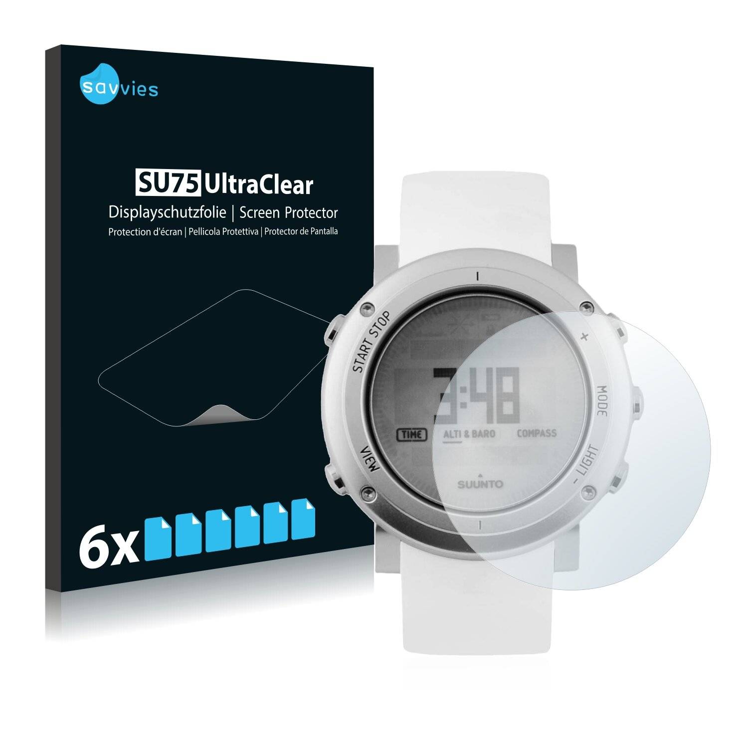 6x Savvies SU75 Displayschutzfolie für Suunto Core Alu Pure