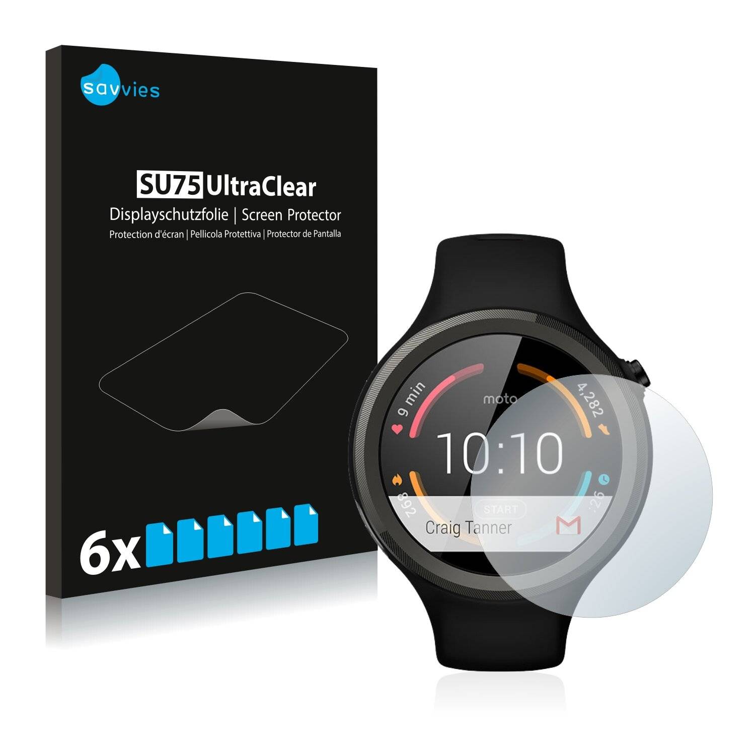 6x Savvies SU75 Displayschutzfolie für Motorola Moto 360 Sport 45 mm (1.