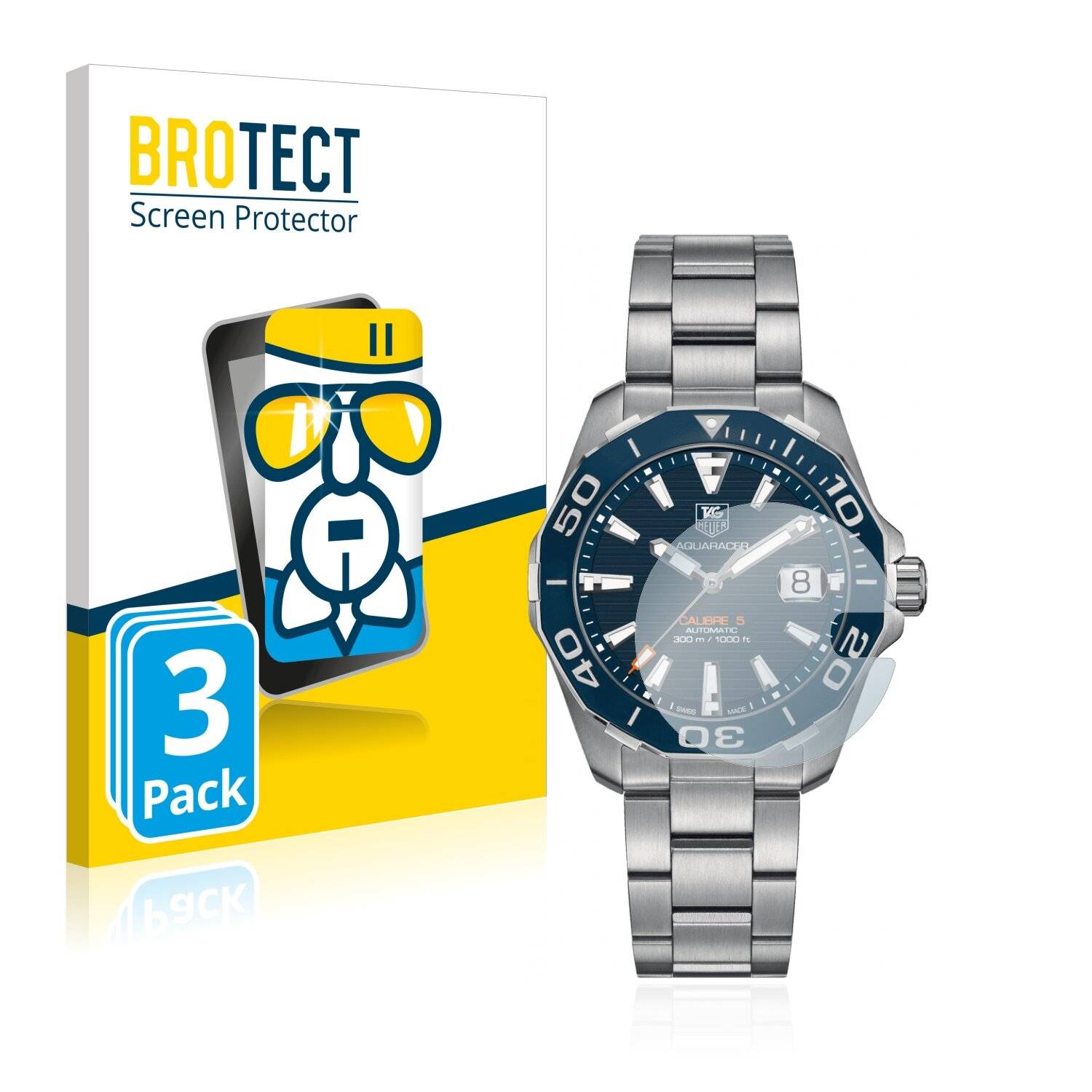 3x BROTECT AirGlass Schutzglas Folie für TAG Heuer Aquaracer (43 mm) (runde