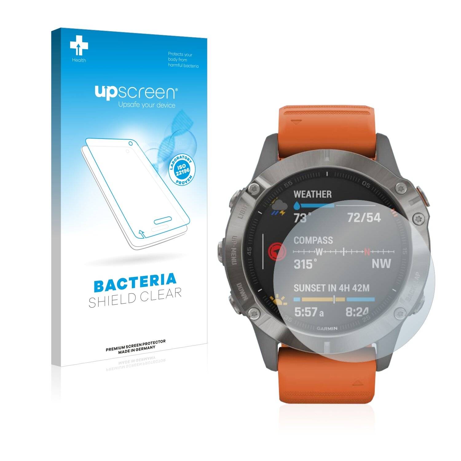 upscreen Bacteria Shield Clear Premium Antibakterielle Displayschutzfolie für Garmin Fenix 6