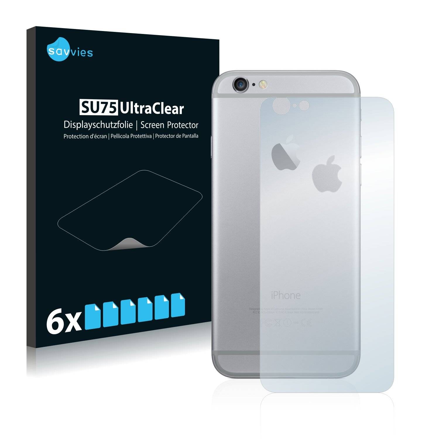 6x Savvies SU75 Displayschutzfolie für Apple iPhone 6 Rückseite (gesamte Fläche +