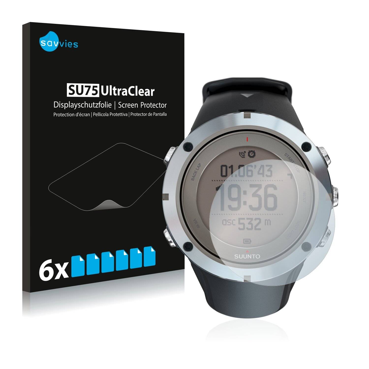 6x Savvies SU75 Displayschutzfolie für Suunto Ambit3 Peak