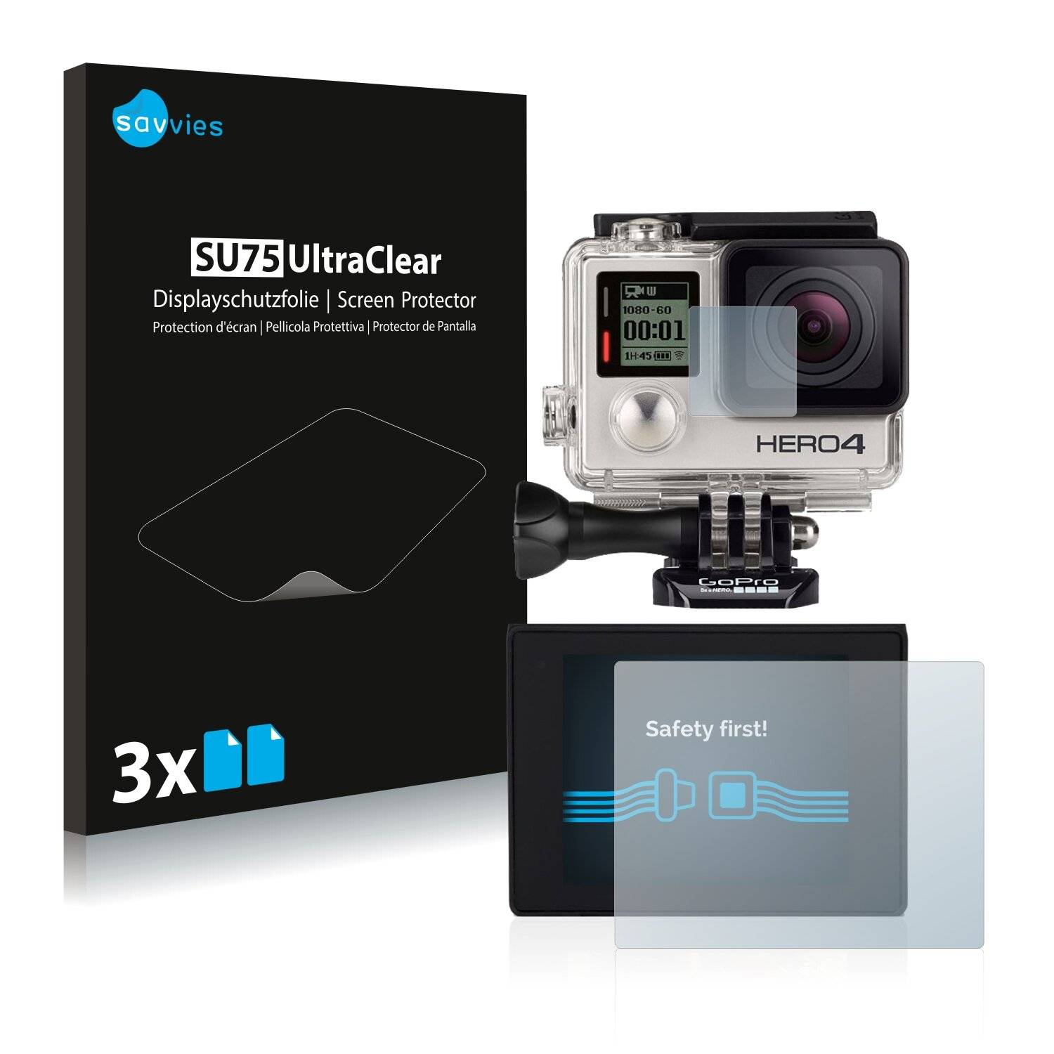 6x Savvies SU75 Displayschutzfolie für GoPro Hero4