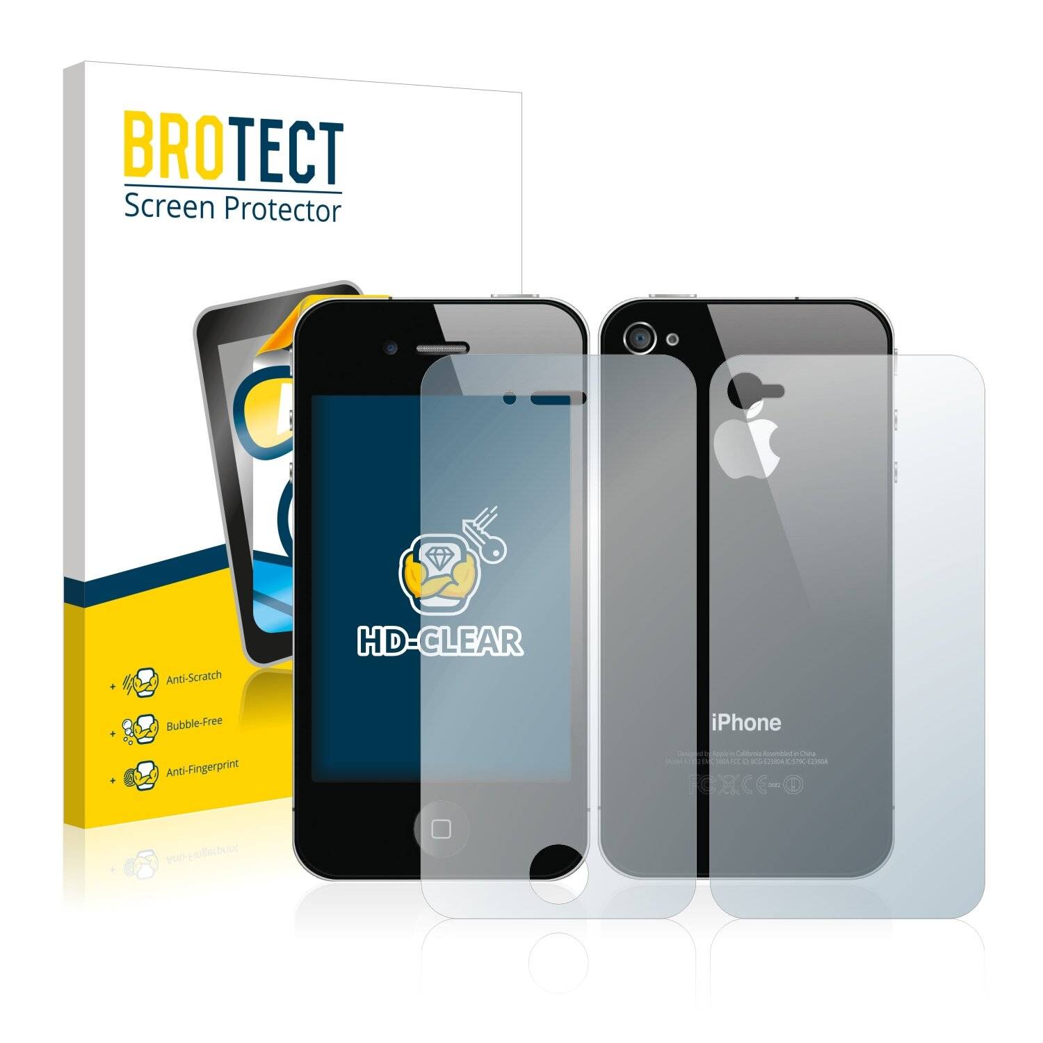 2x BROTECT HD-Clear Displayschutzfolie für Apple iPhone 4S (Vorder +