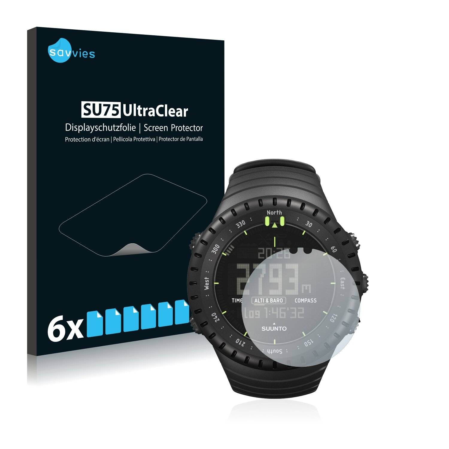 6x Savvies SU75 Displayschutzfolie für Suunto Core All