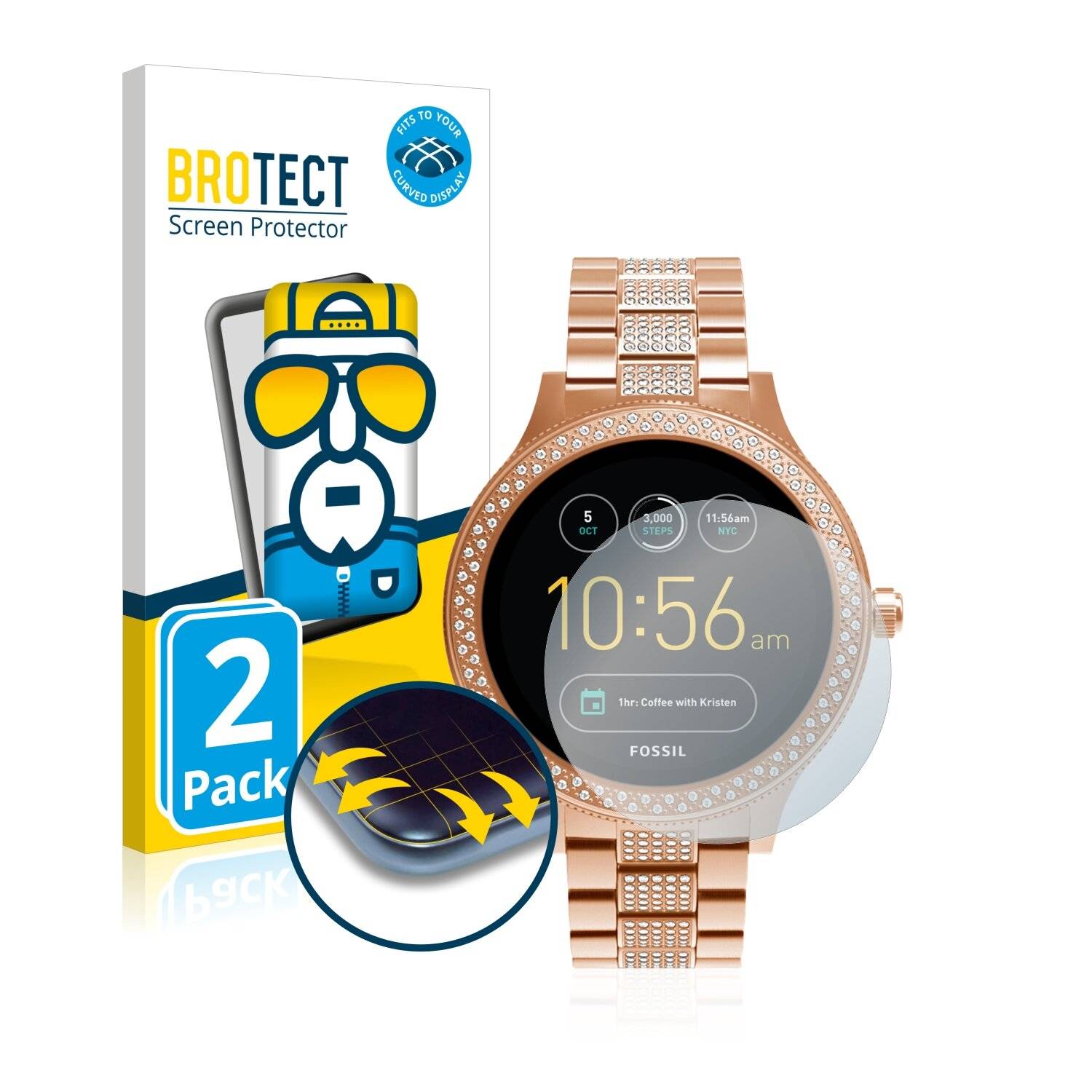 2x BROTECT Flex Full-Cover Displayschutzfolie für Fossil Q