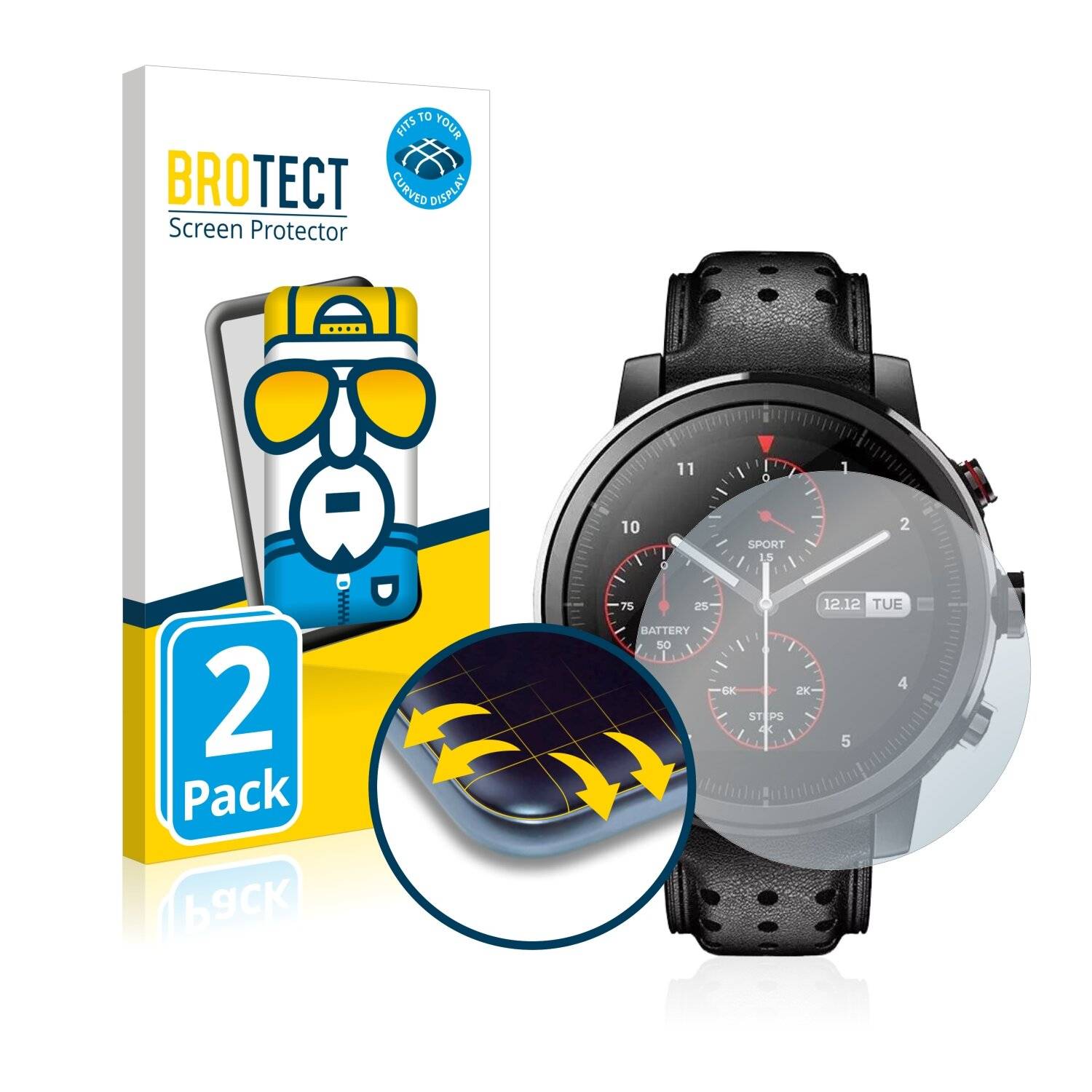 2x BROTECT Flex Full-Cover Displayschutzfolie für Huami Amazfit Stratos