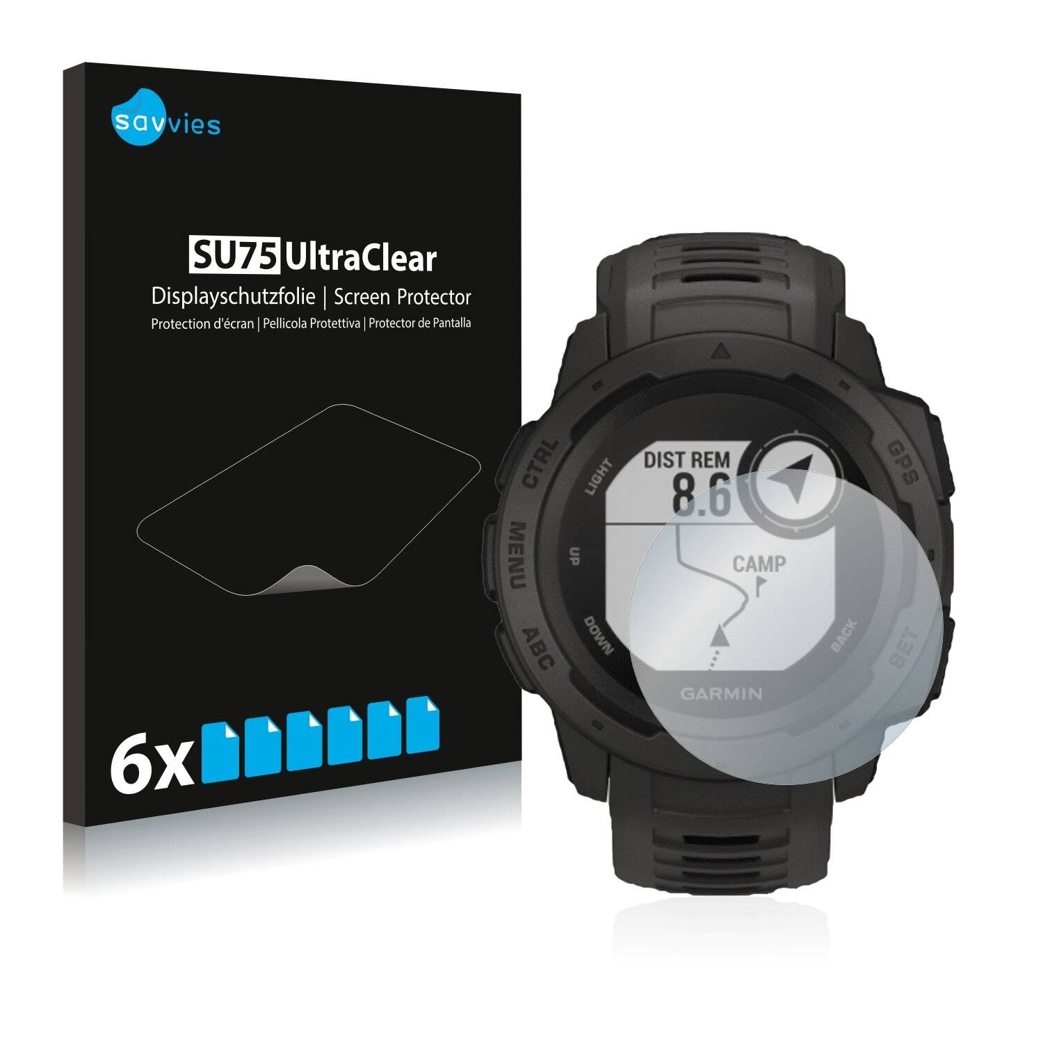 6x Savvies SU75 Displayschutzfolie für Garmin Instinct Tactical