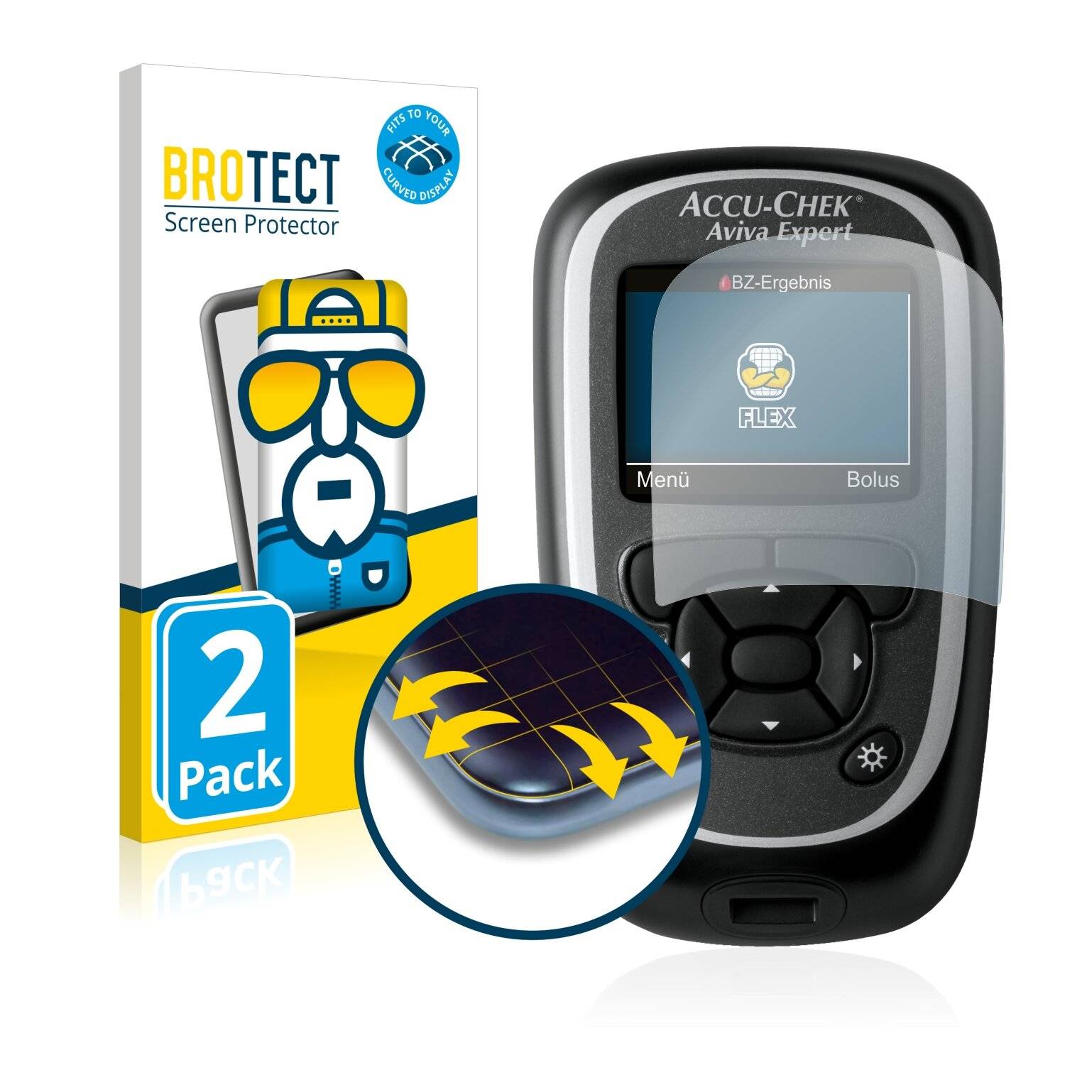 2x BROTECT Flex Full-Cover Displayschutzfolie für Accu-Chek Aviva